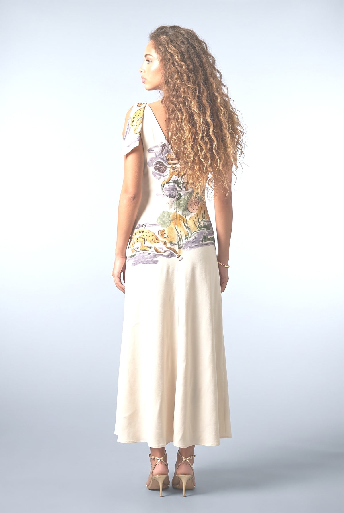Beige Slit Maxi Dress, back view