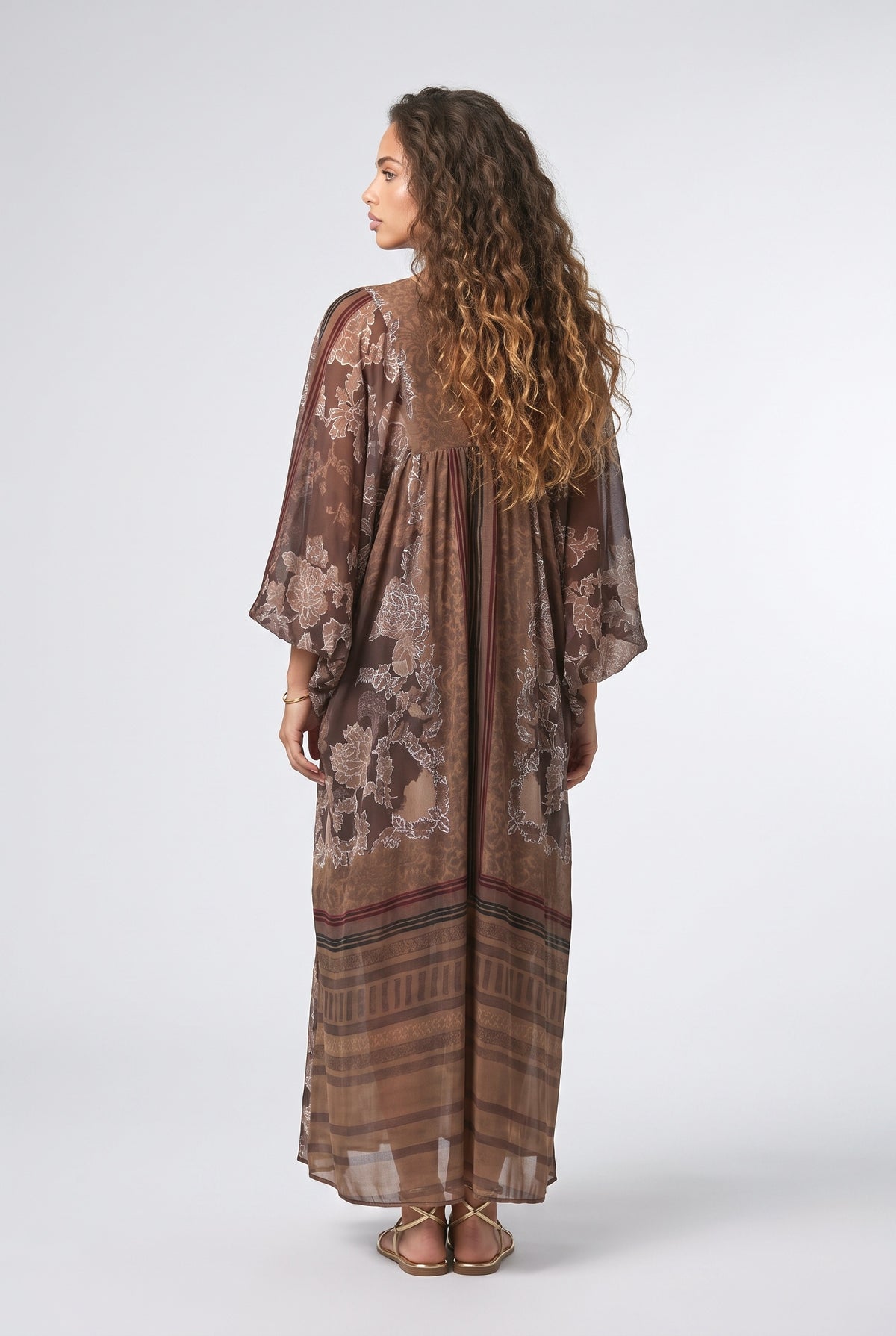 Brown Chiffon V-Neck Maxi Dress, back view