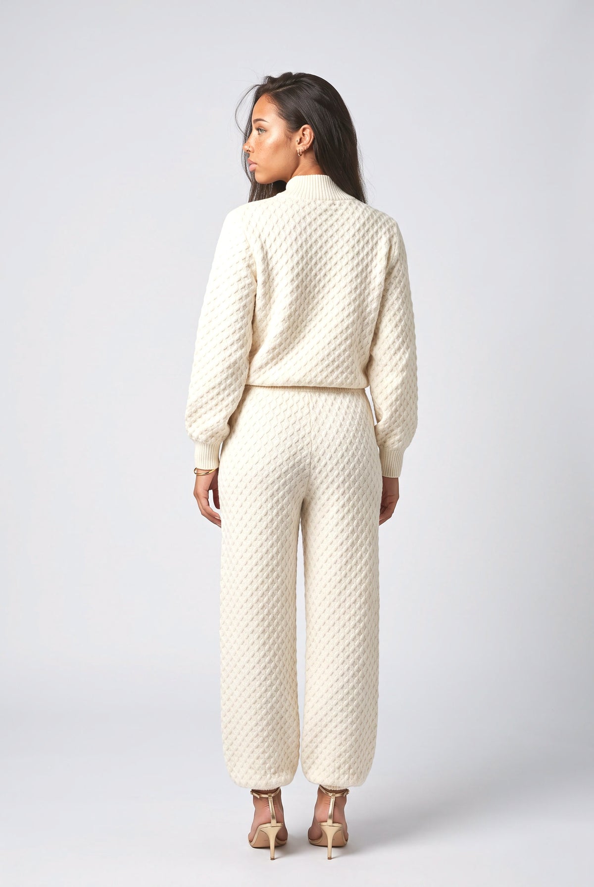 Textured Knit Top & Pants Set, back view