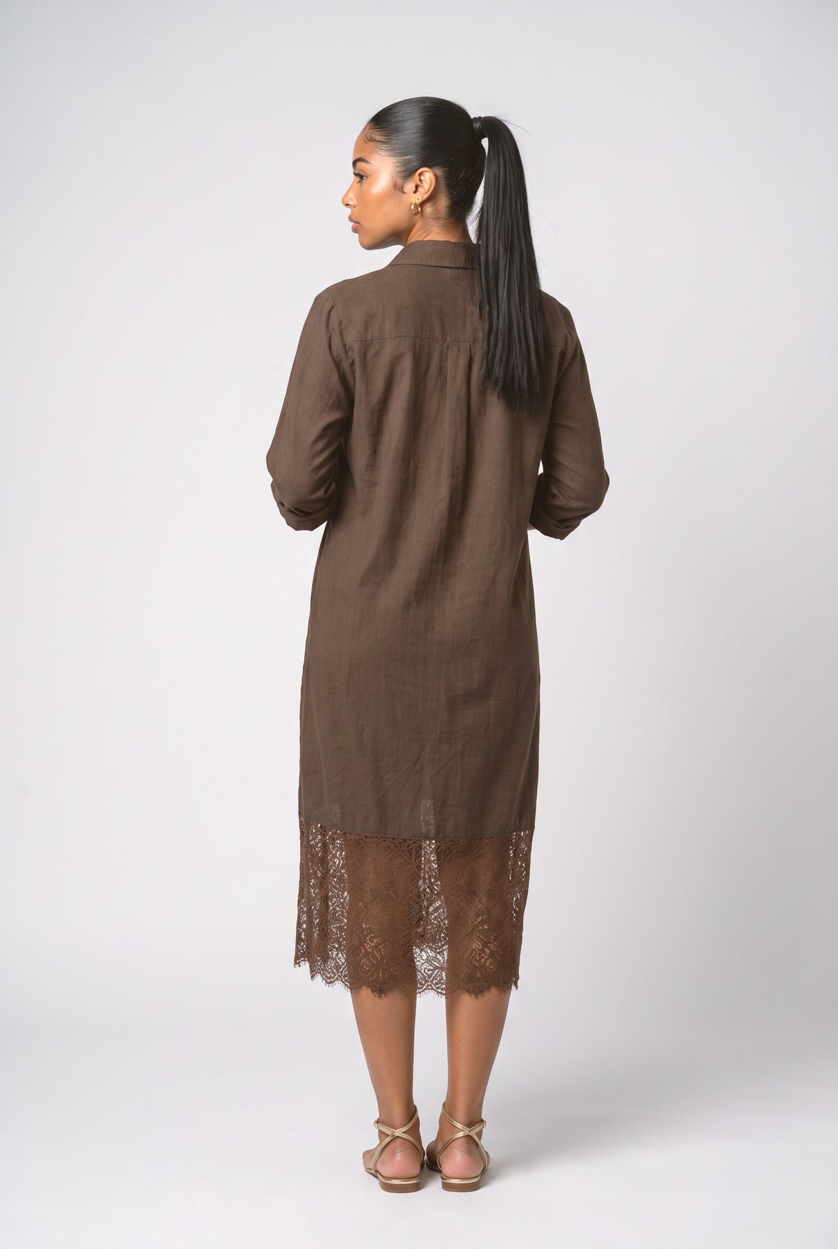 Brown Lace Midi Dress, back view