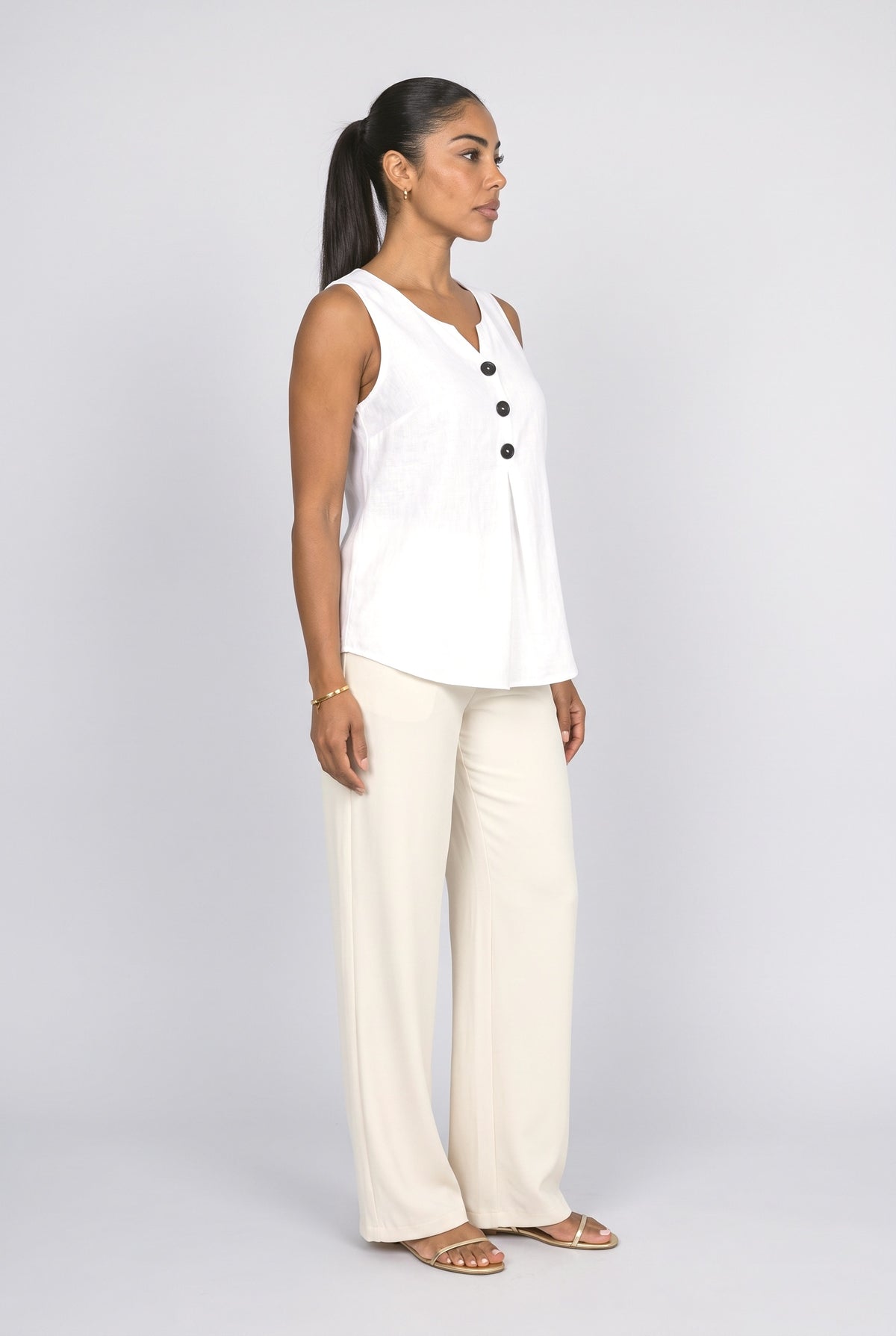 Linen V-Neck Sleeveless Tank Top, back view