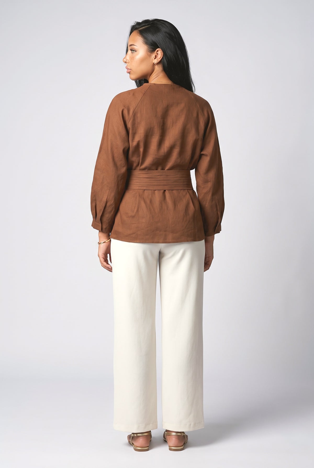 Brown Linen Oversized Top, back view