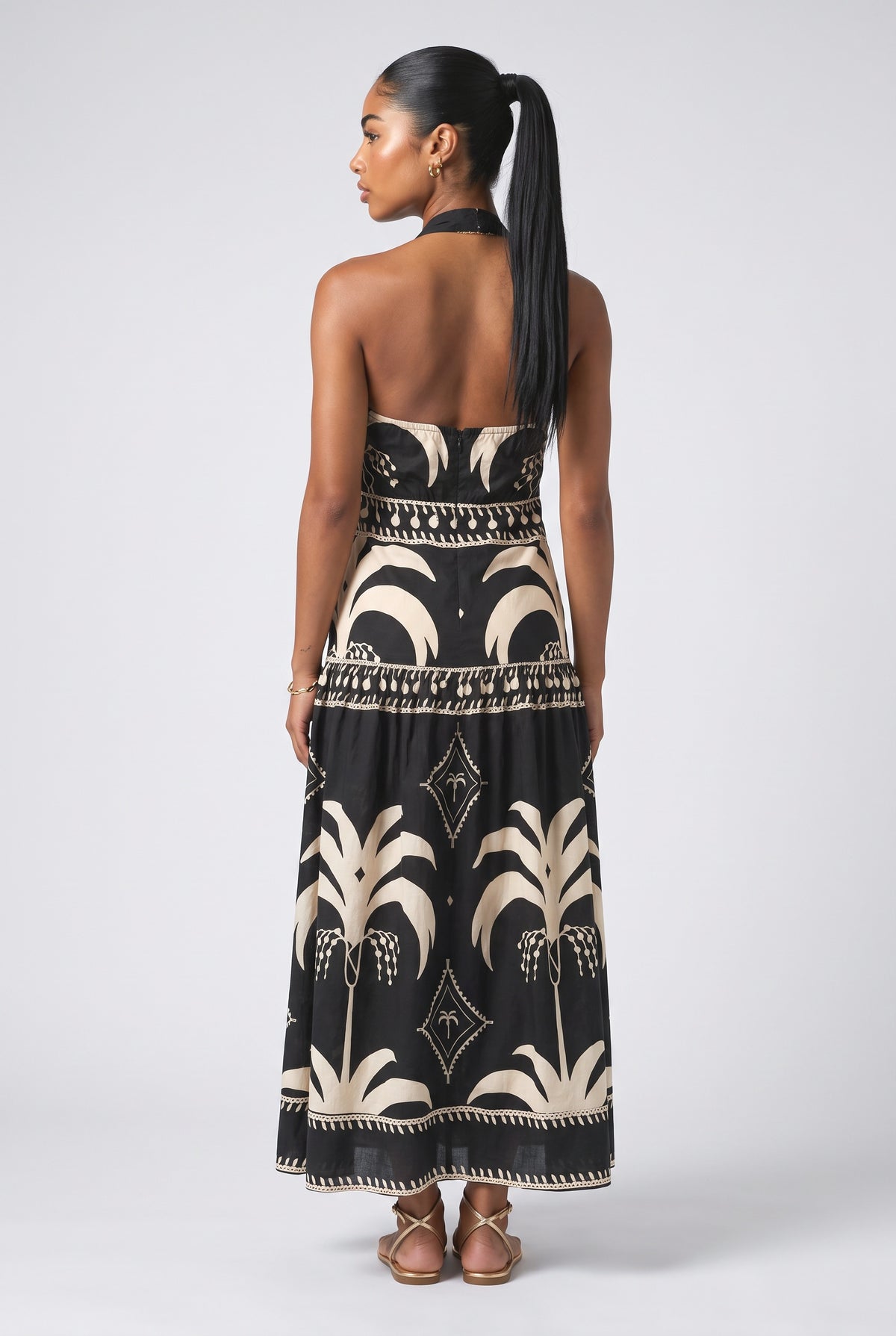 Black Halter Neck Maxi Dress, back view