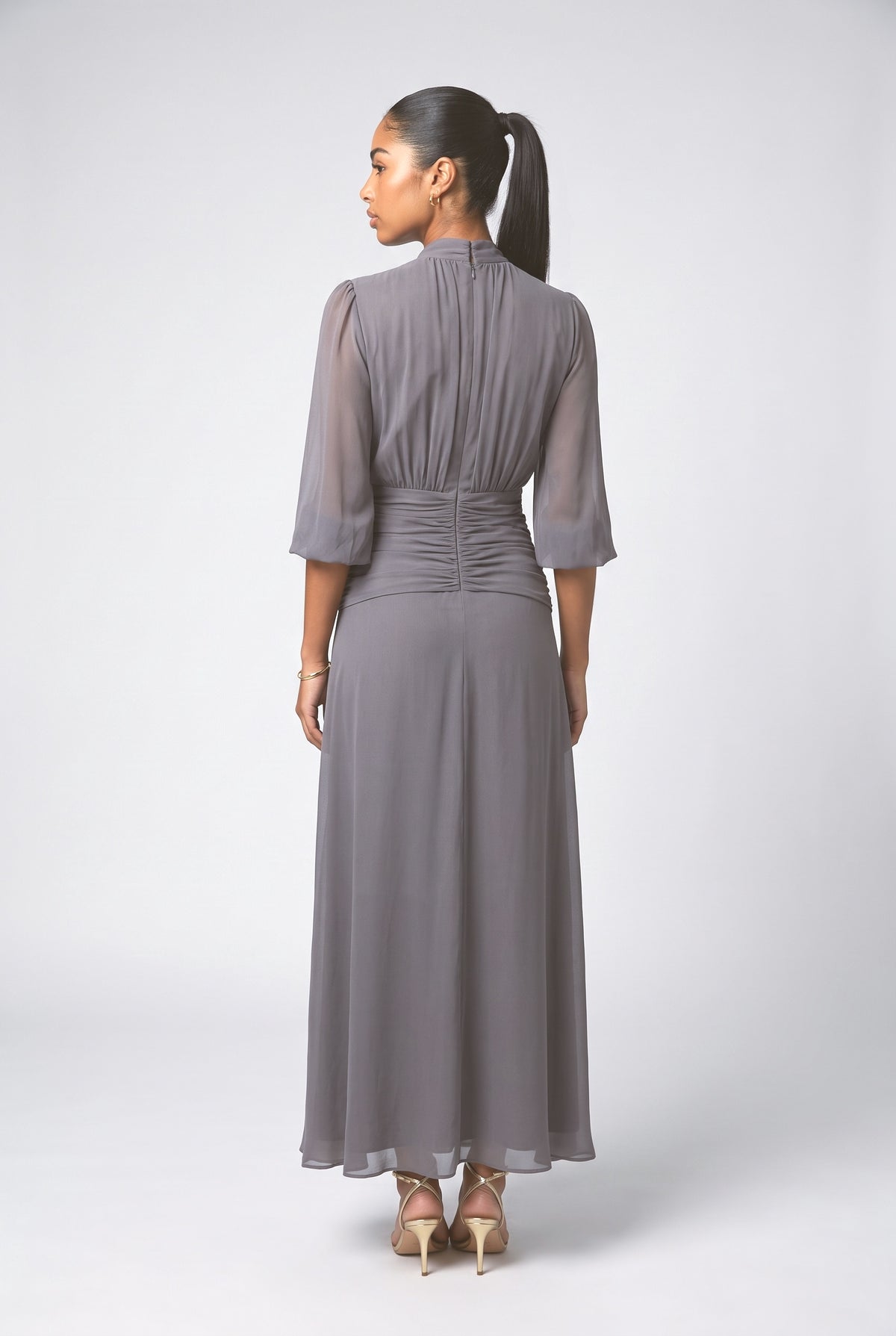 Blue High Neck Maxi Dress, back view