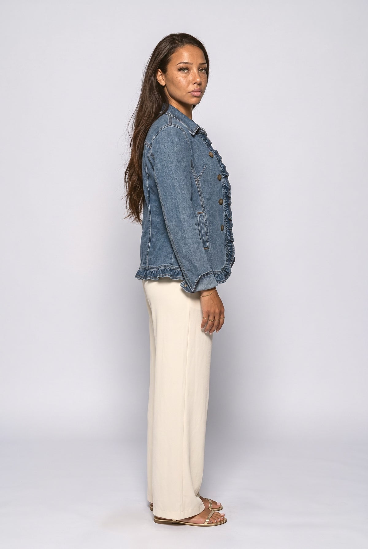 Blue Ruffle Denim Jacket, back view