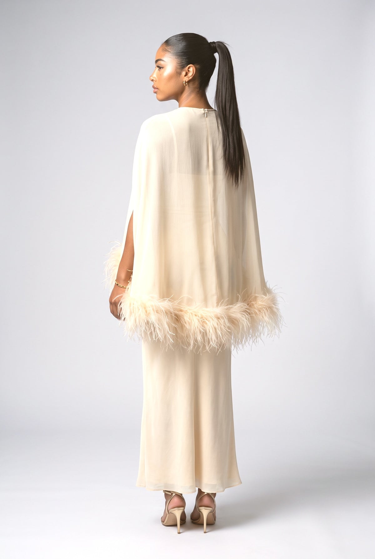 Chiffon Feather Trim Outfit Set, back view