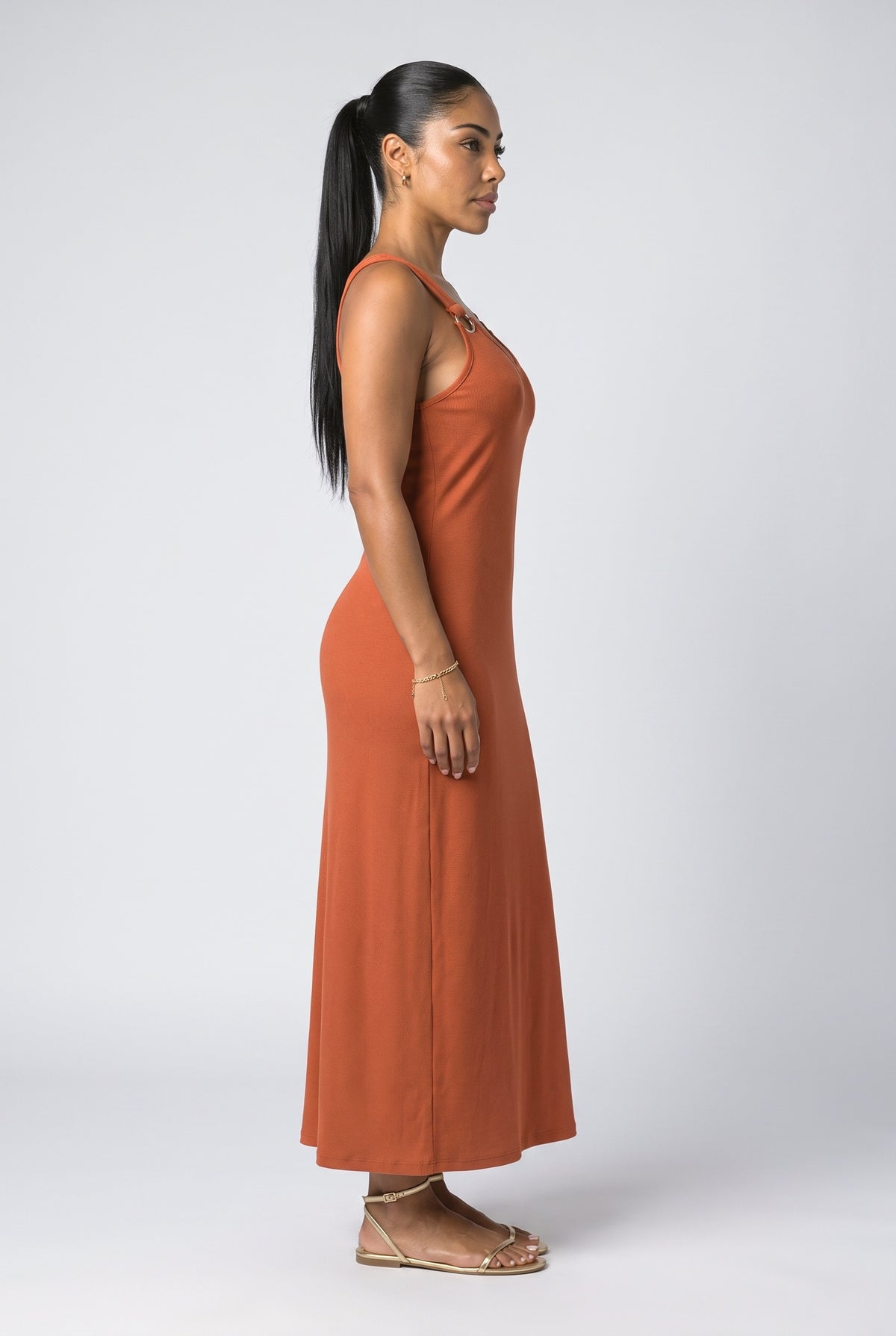 Ribbed V-Neck Maxi Dress, back view