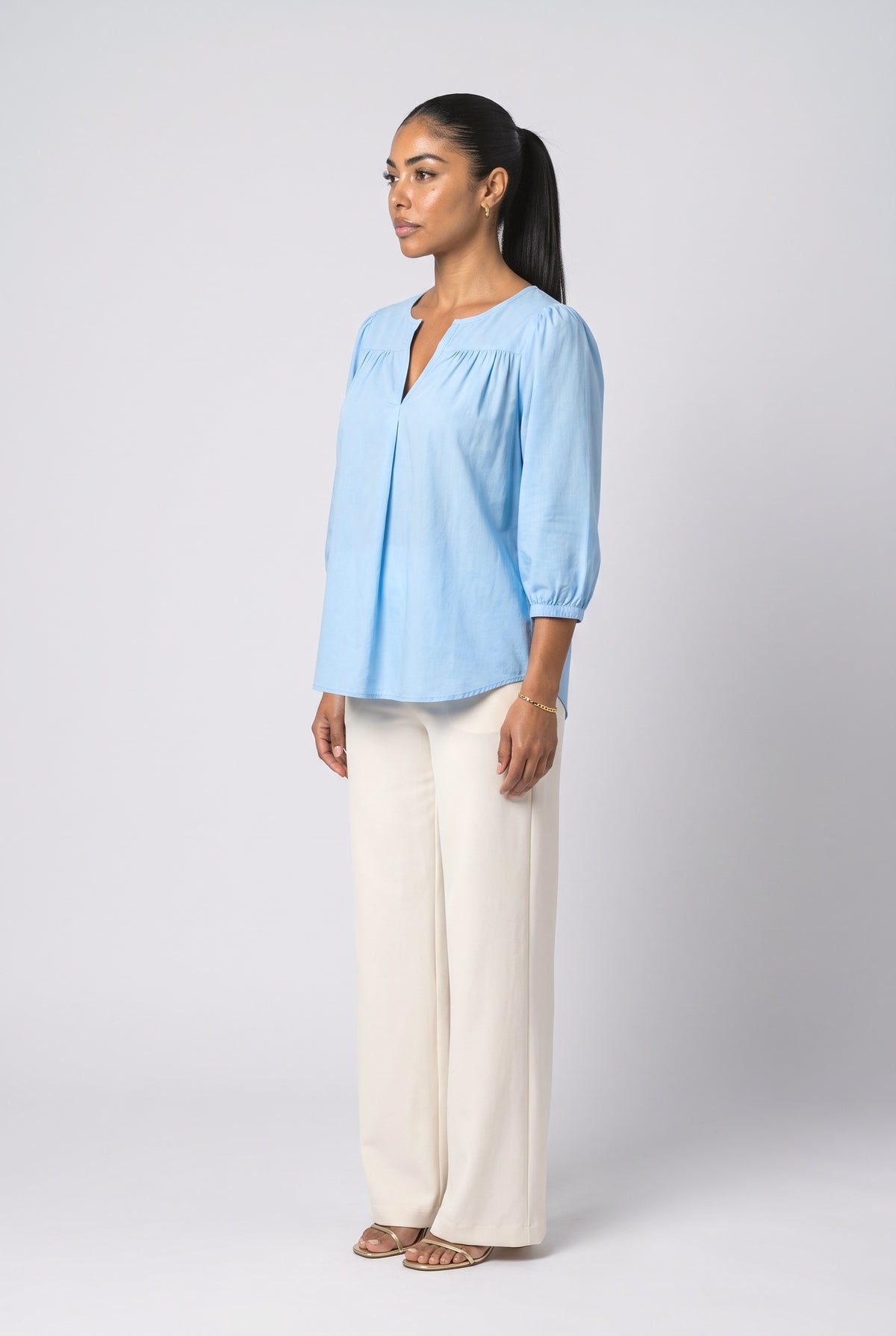V-Neck Puff Sleeve Blouse, back view