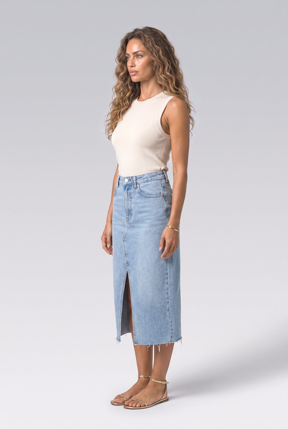 Denim Slit Midi Skirt, back view