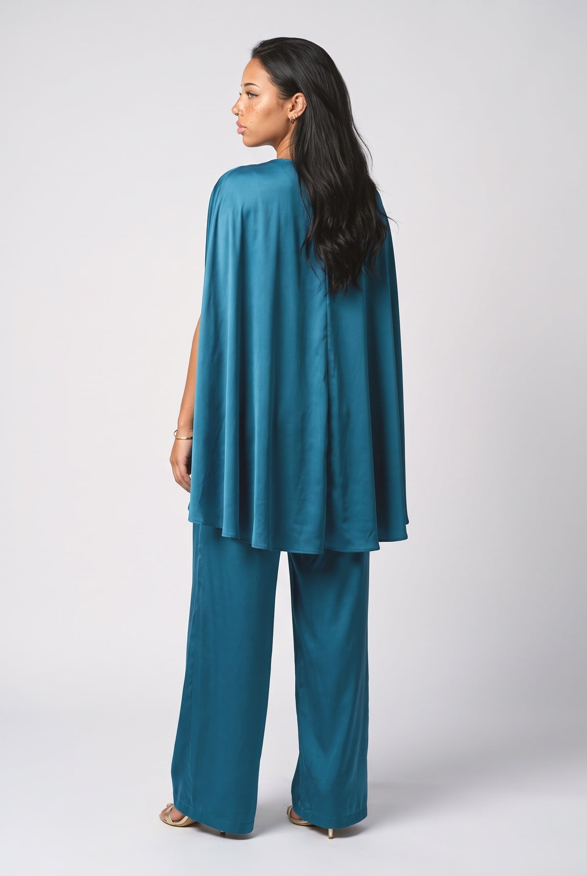 Blue Draped Outfit Set, back view