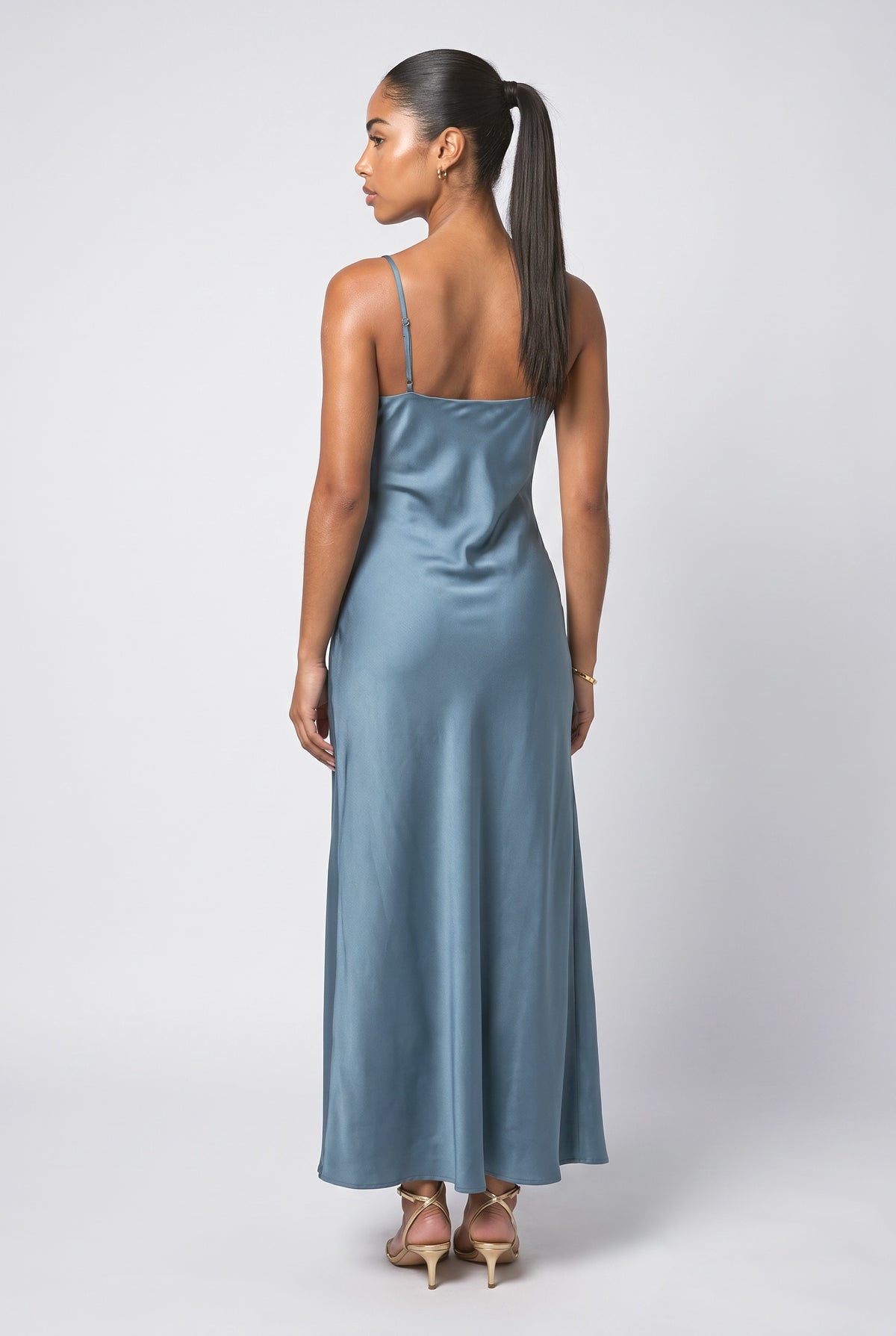 Satin Slit Maxi Dress, back view