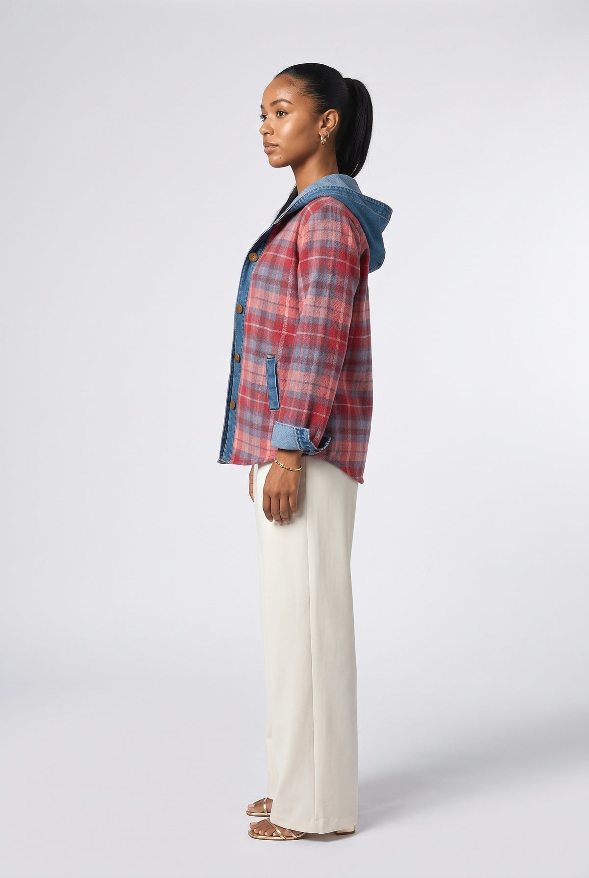 Plaid Denim Jacket, back view