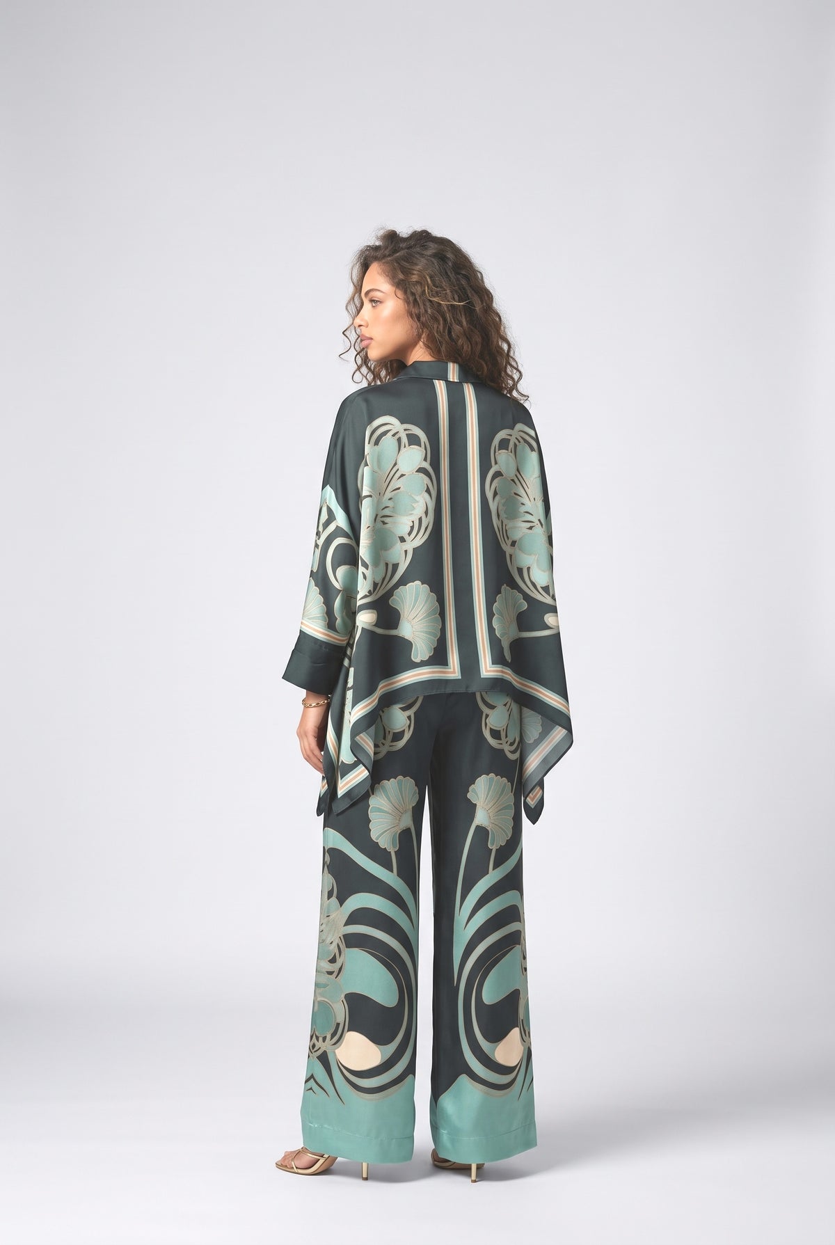 Abstract Satin Outfit Set, back view