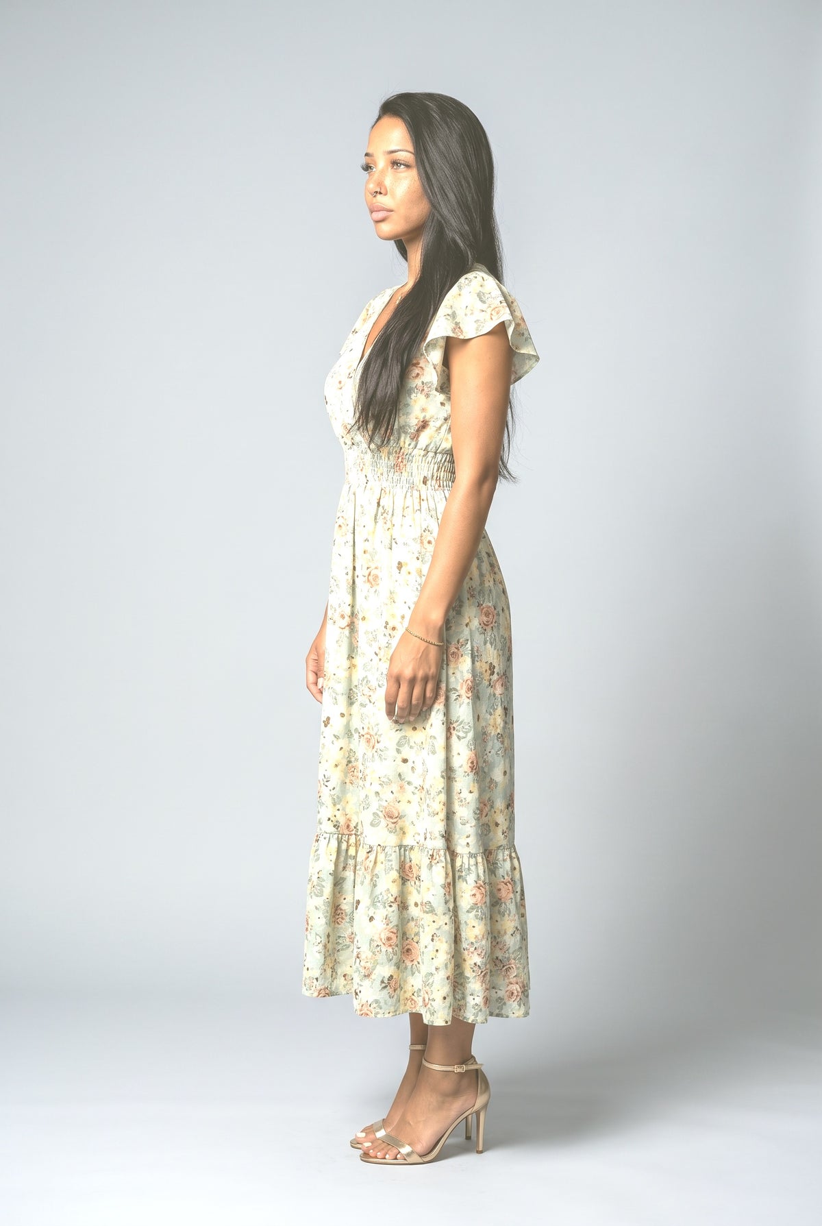 V-Neck Floral Midi Dress, back view