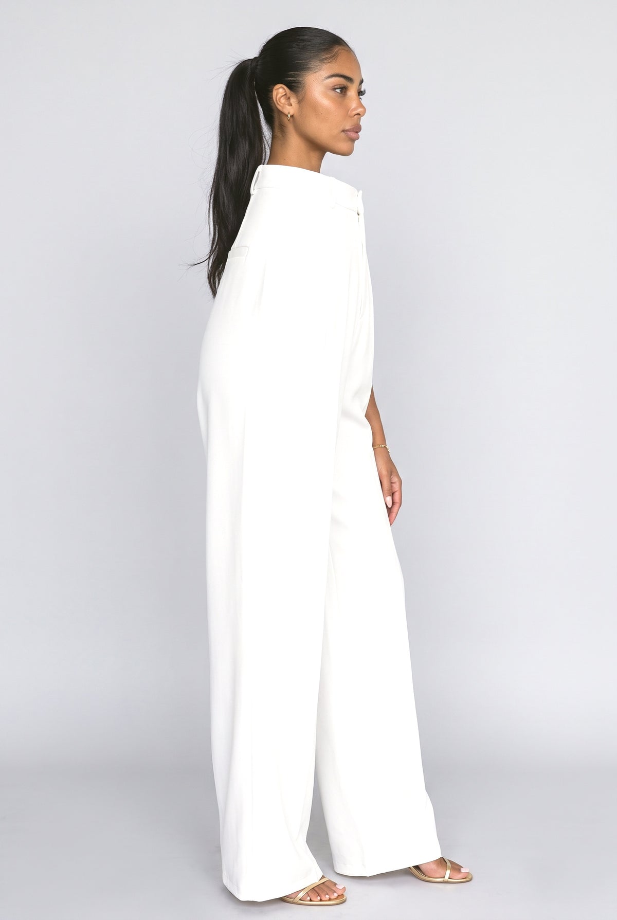White Wide Leg Pants, back view
