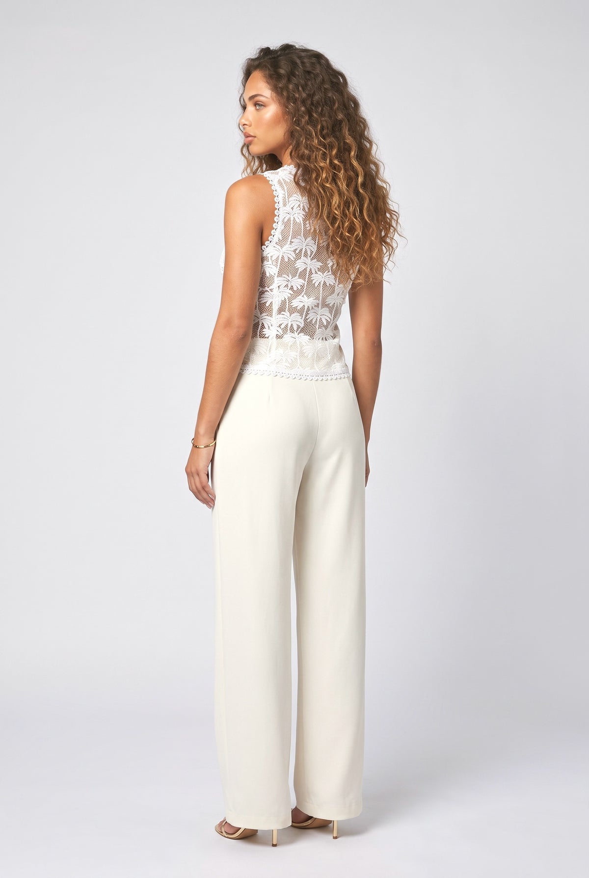 Lacing Palm Pattern Tank Top, back view