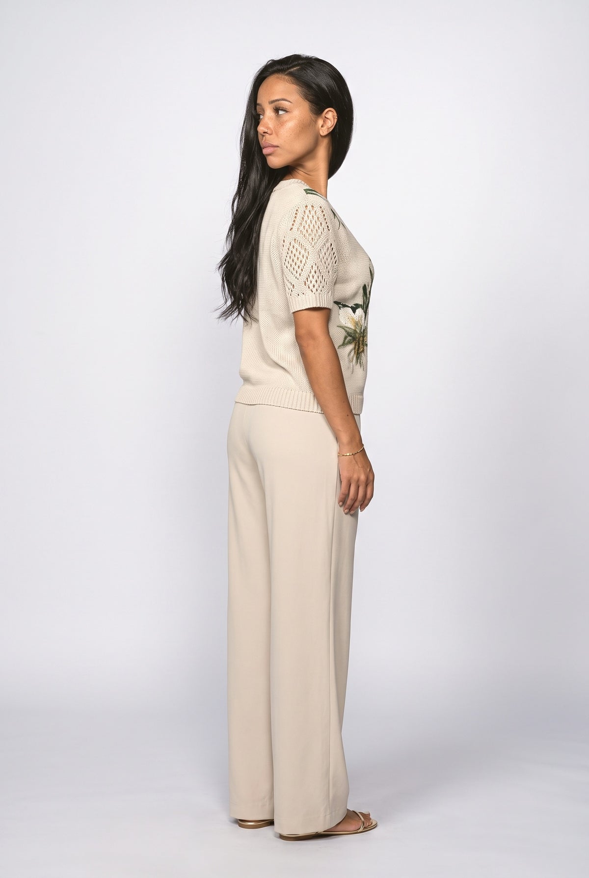 Beige Floral Knit Top, back view