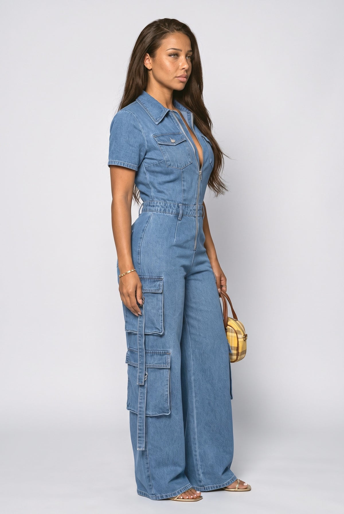 Blue Denim Jumpsuit, back view