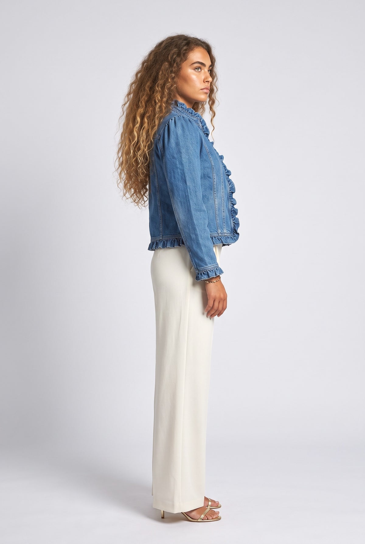 Blue Ruffle Denim Jacket, back view