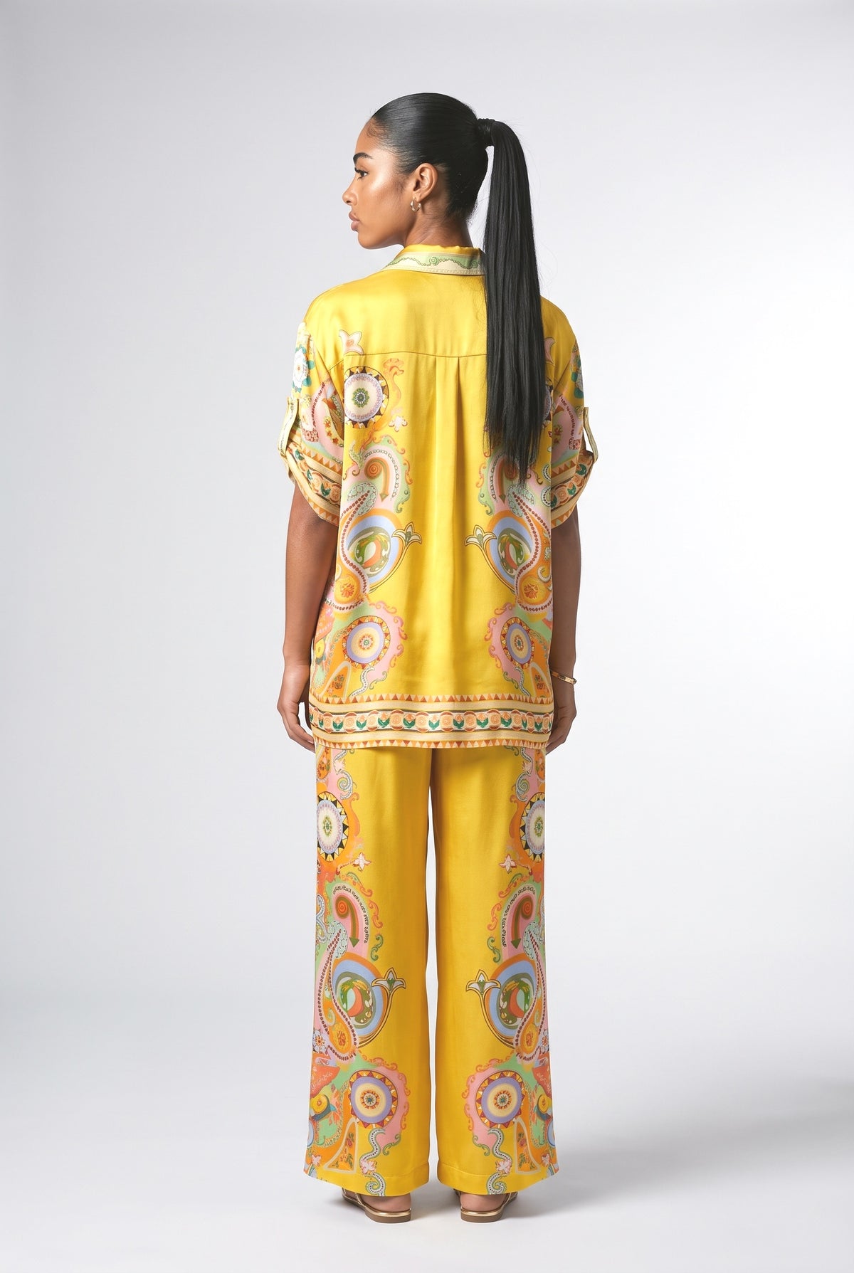 Multicolor Satin Oversized Outfit Set, back view