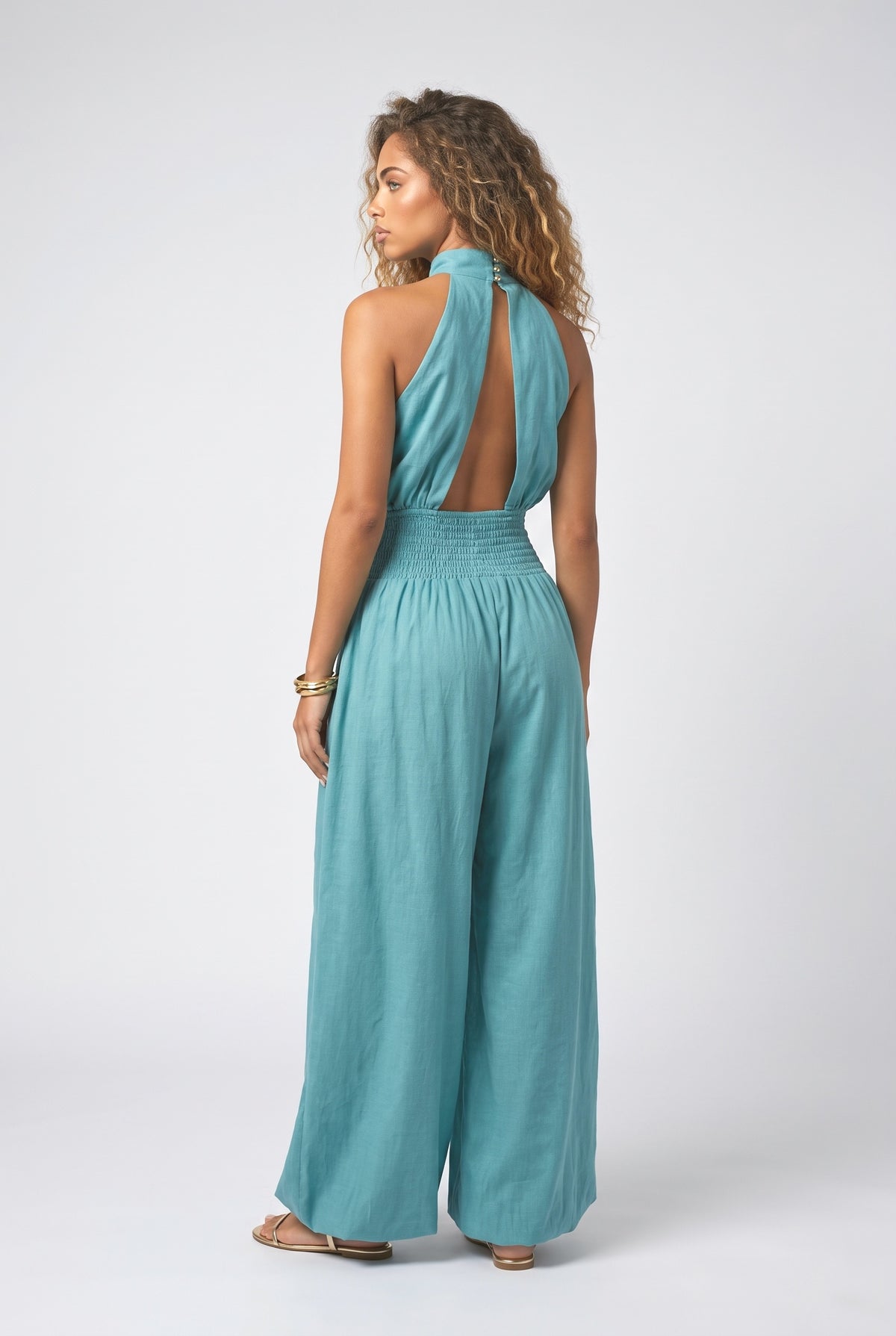 Blue Off-Shoulder Dress, back view