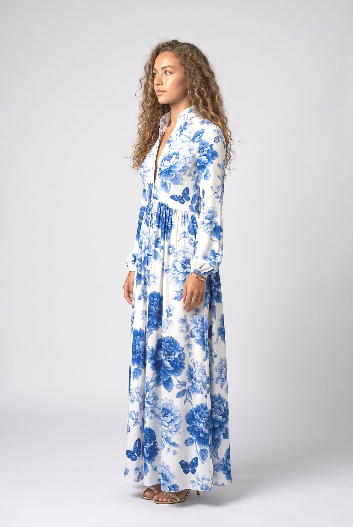 Blue Floral Summer Dress, back view