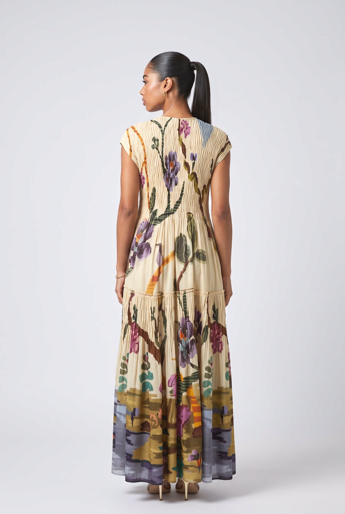 Multicolor Pleated Maxi Dress, back view