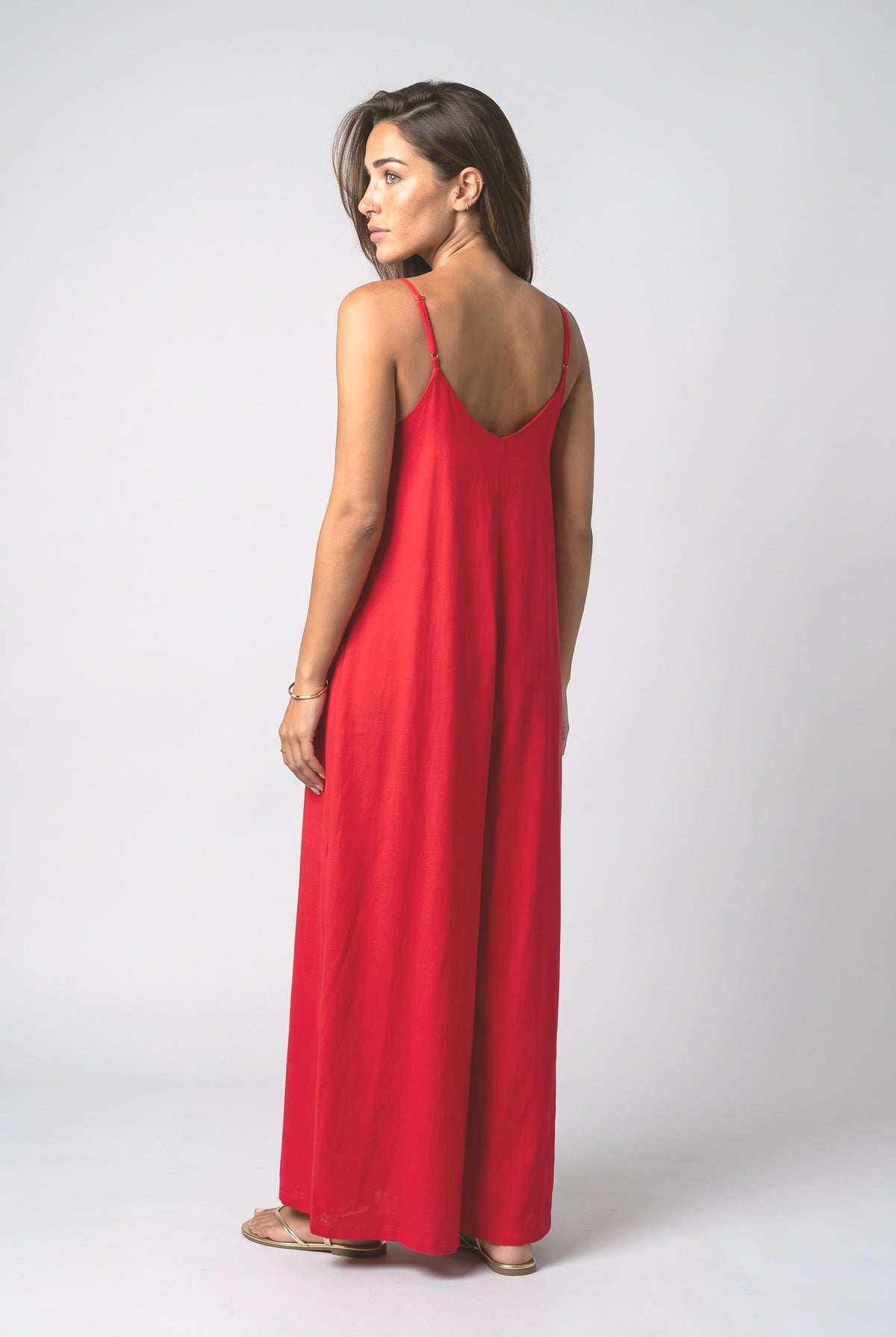 Resort Metallic Detail Strappy Wide-Leg Jumpsuit, back view