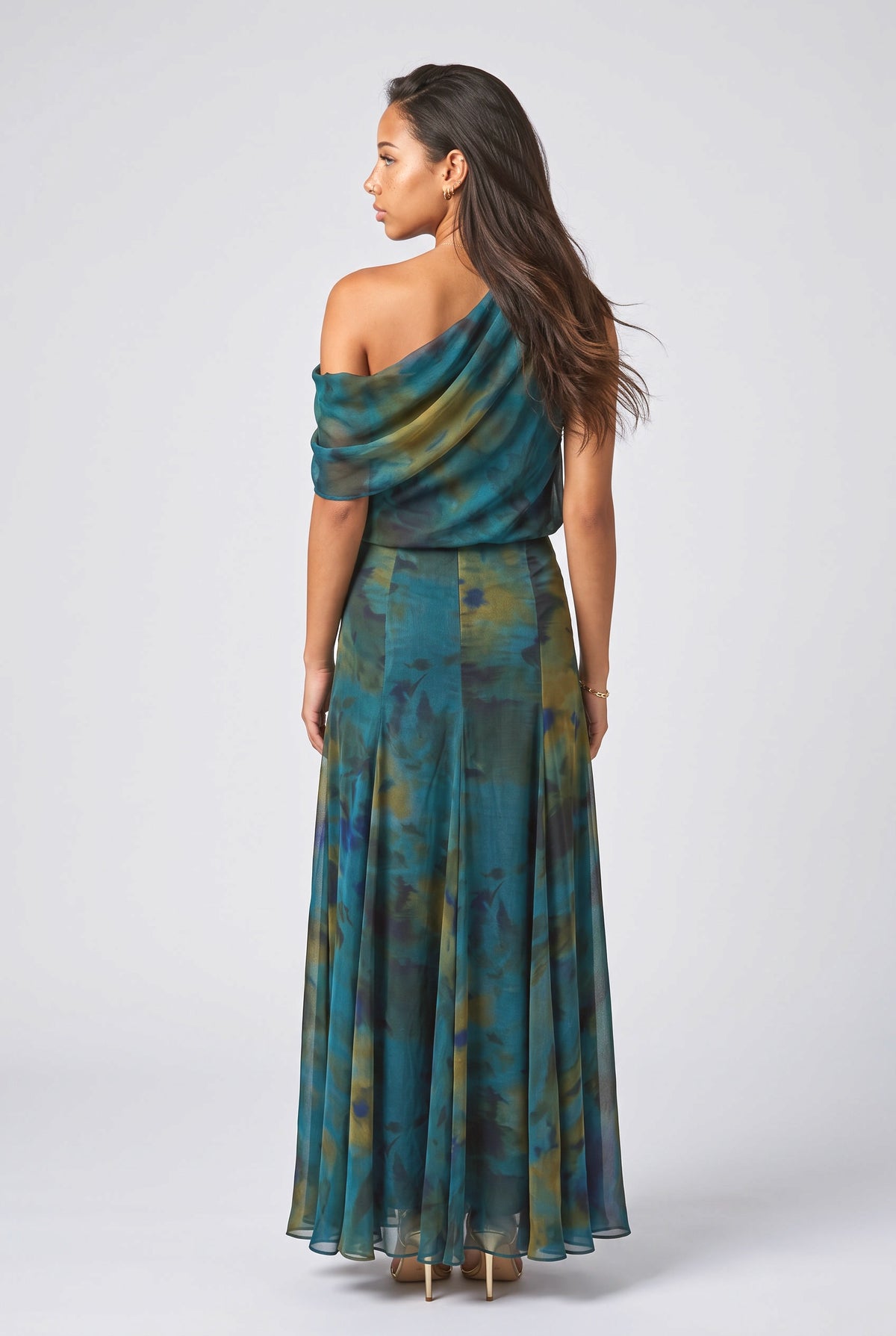 Multicolor Print Asymmetric Outfit Set, back view