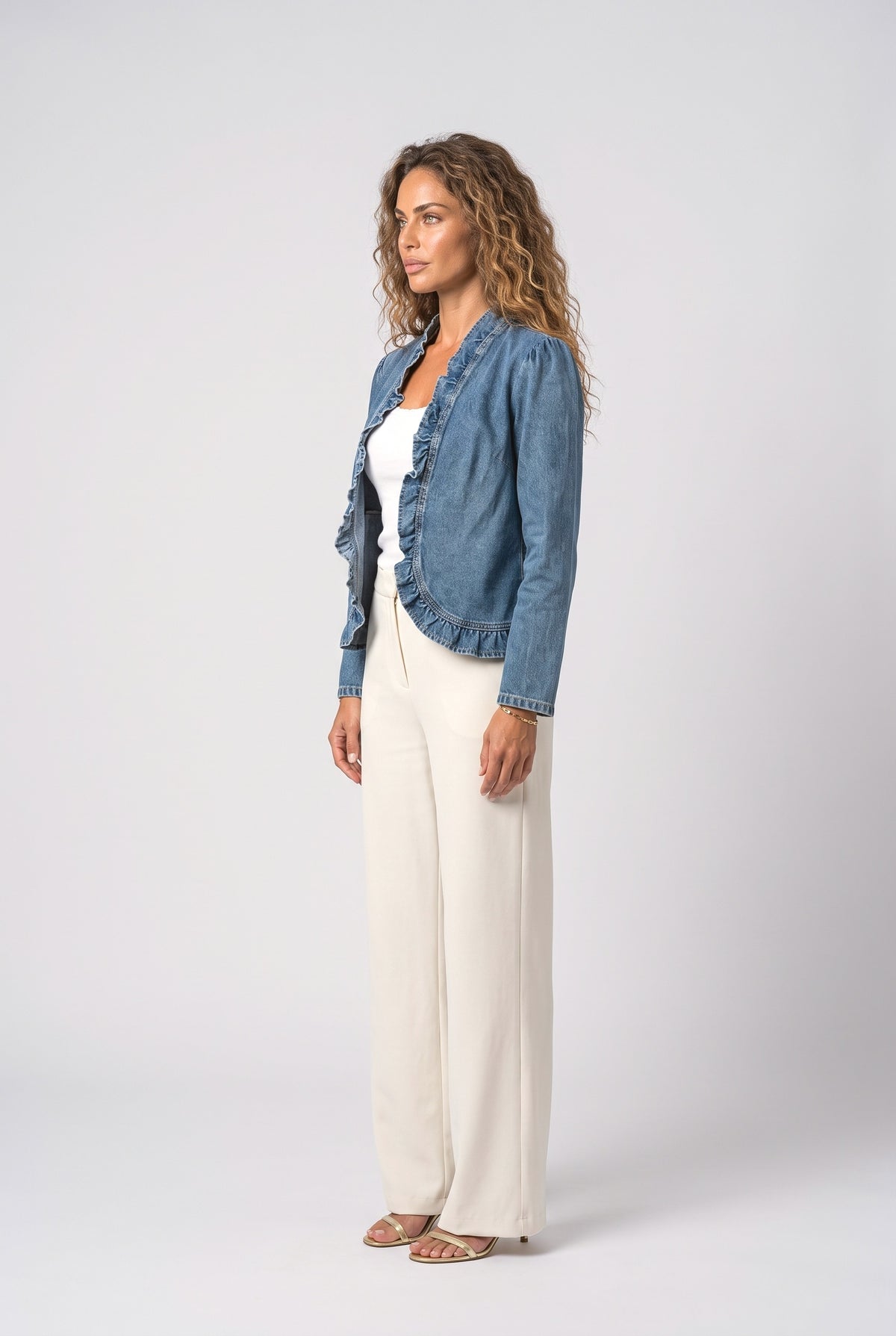 Blue Ruffle Denim Jacket, back view