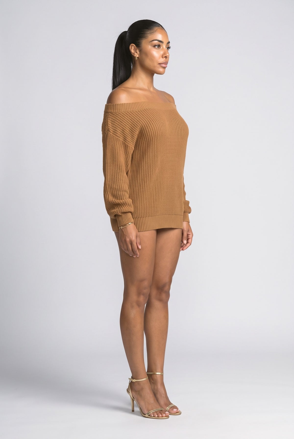 Knit Off-Shoulder Pullover Sweater, back view