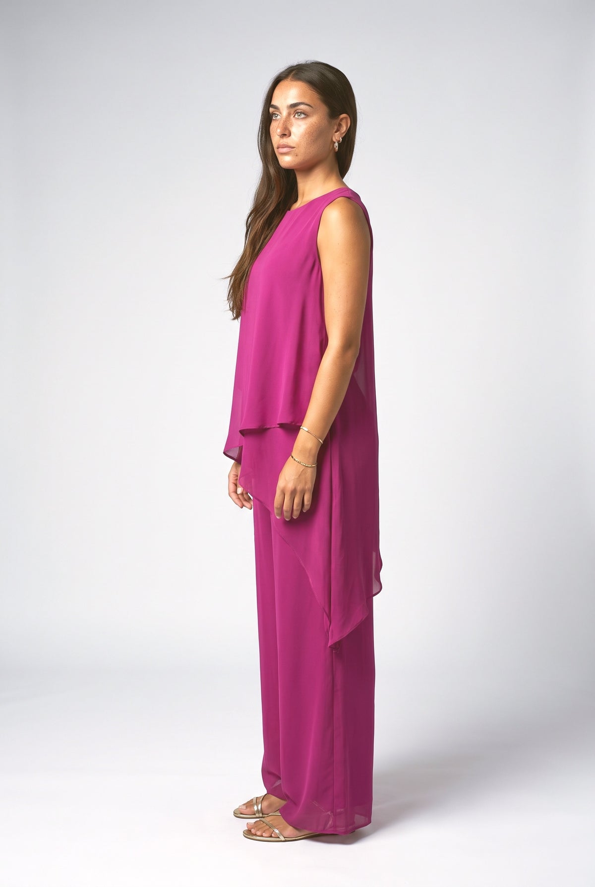 Chiffon Asymmetric Two Piece Outfit, back view