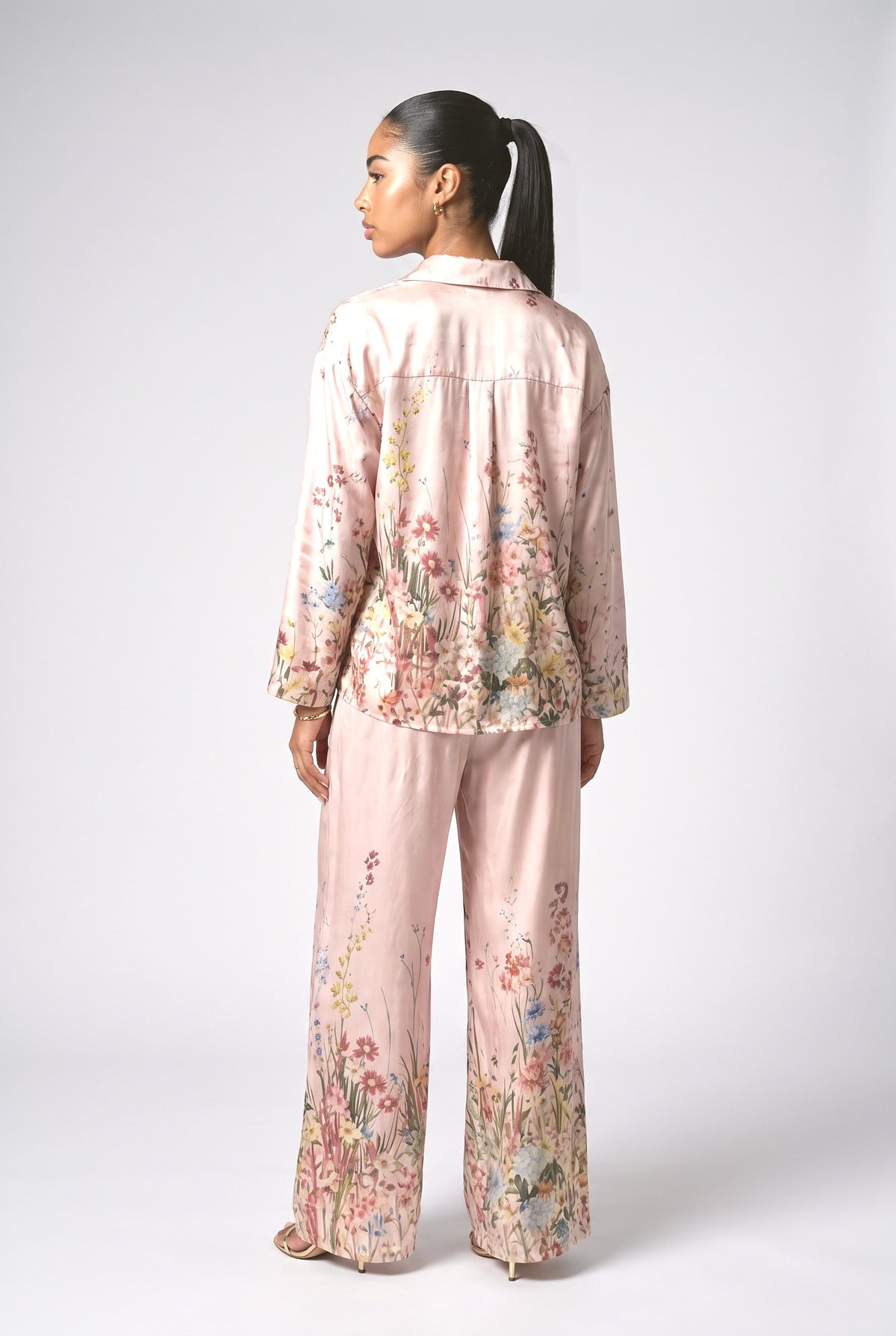 Floral Satin Outfit Set, back view