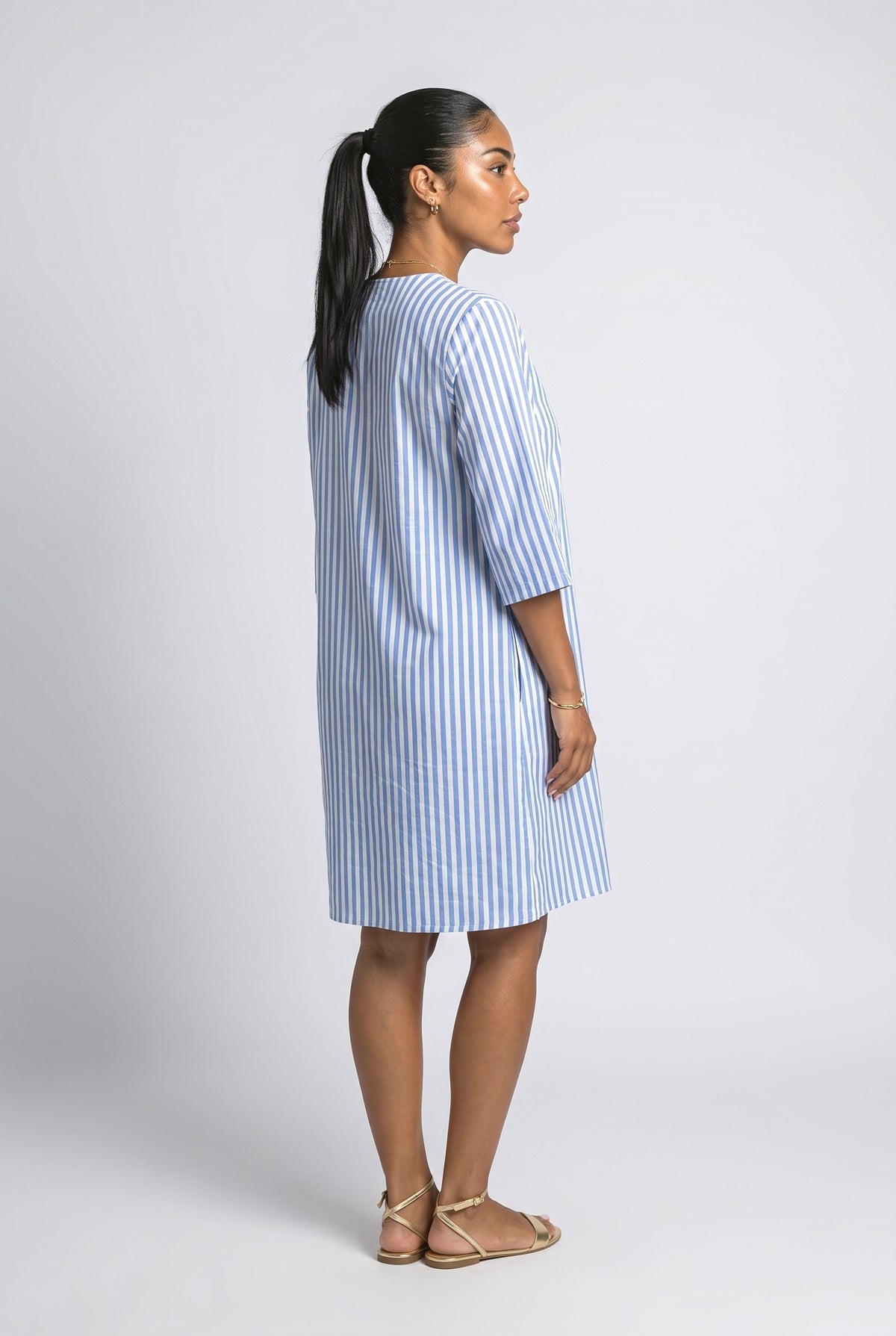 V-Neck Striped Beach Dress, back view