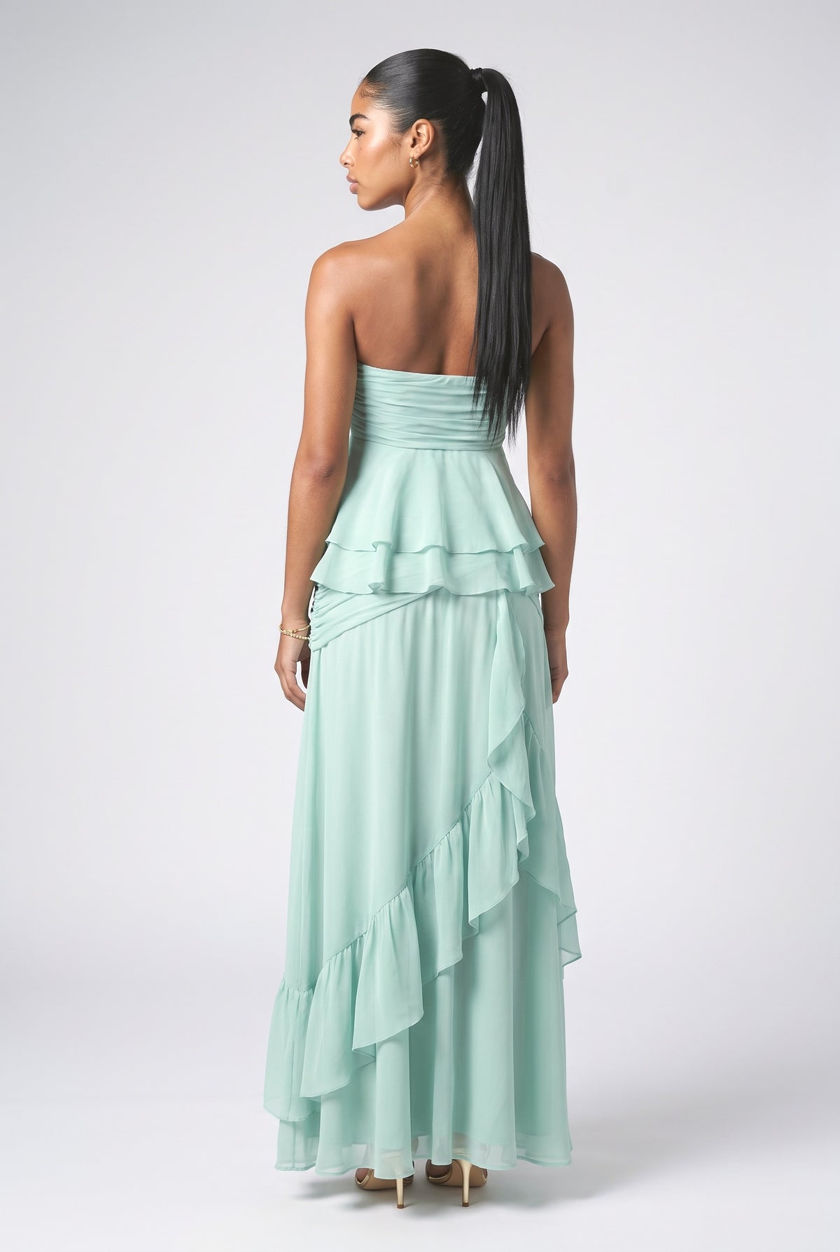 Green Ruffle Maxi Dress, back view