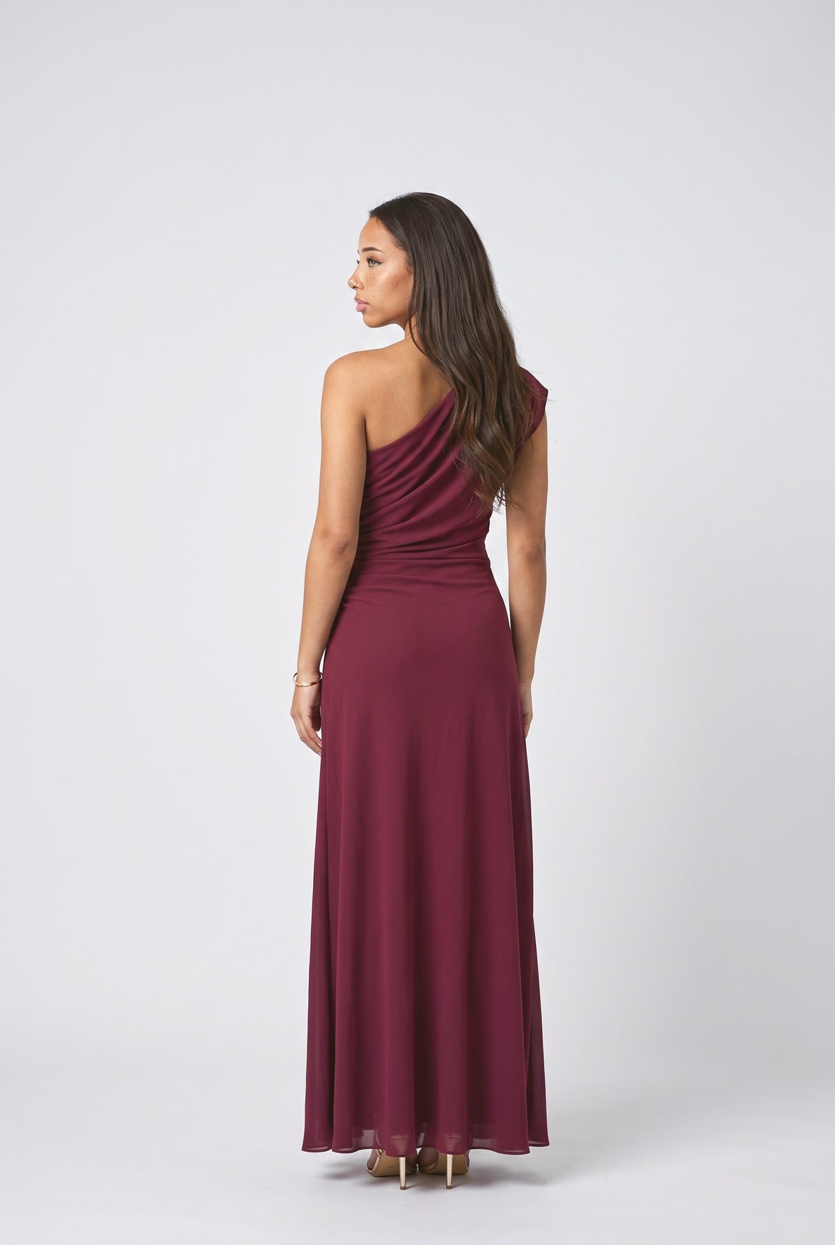 Red Off-Shoulder Bodycon Maxi Dress, back view