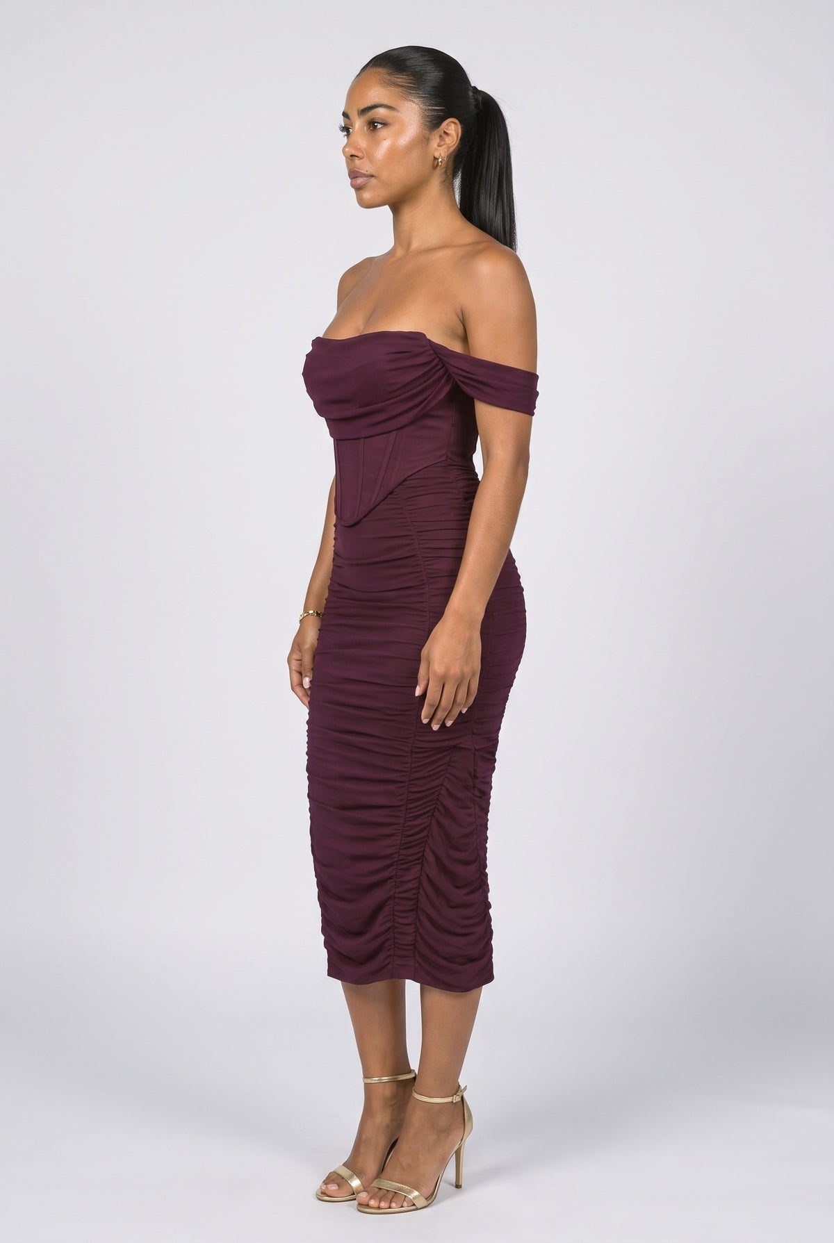 Off-Shoulder Bodycon Midi Dress, back view