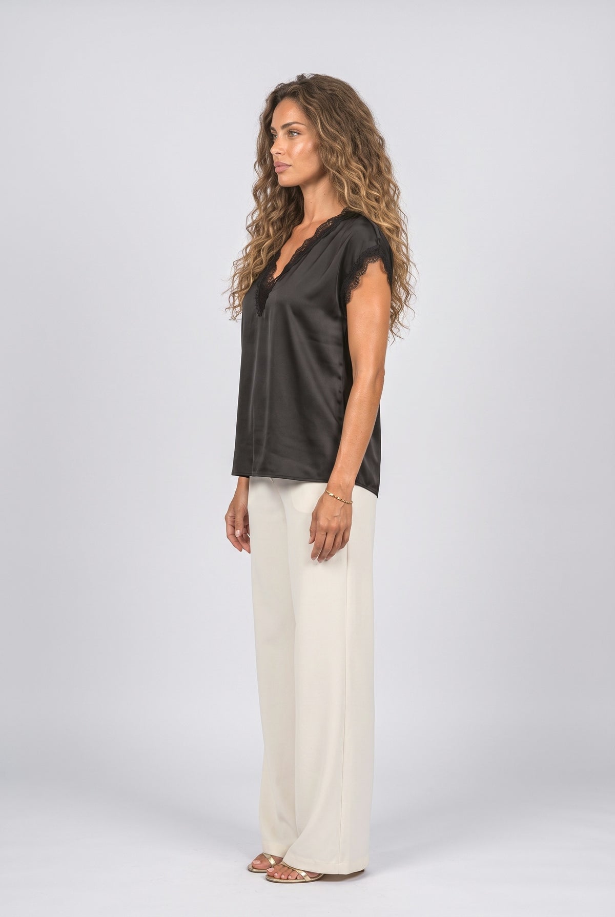 Satin V-Neck Blouse, back view