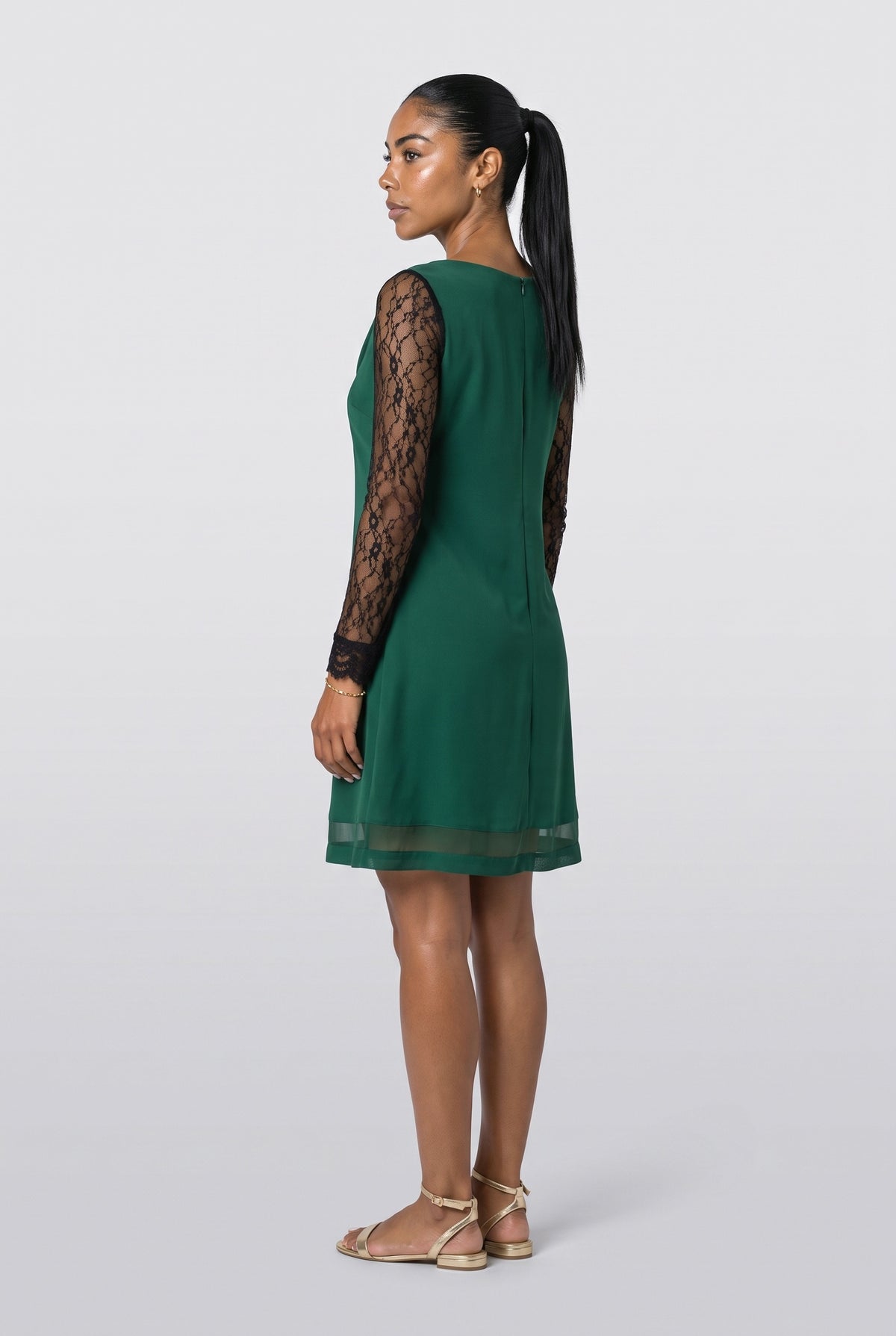 Lace Cowl Neck A-Line Cocktail Dress, back view