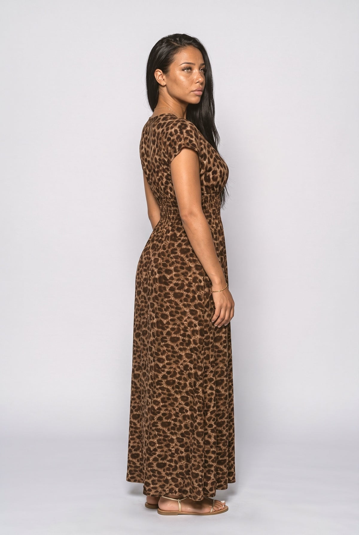Leopard Ruched Maxi Dress, back view