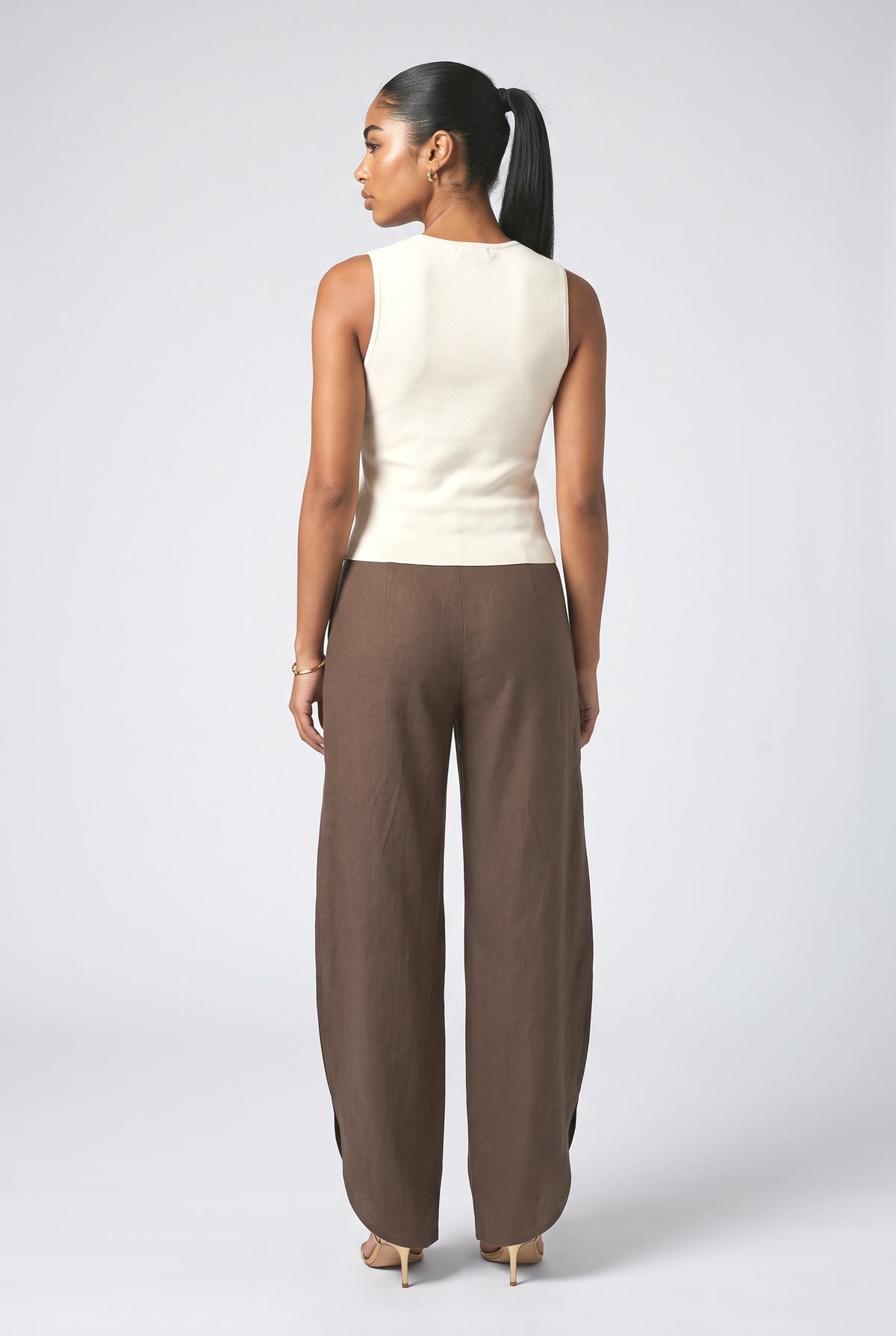 Oblique Collar Off-shoulder Bodysuits and Side Slits Wide Leg Pants Suit- Bodysuits, back view