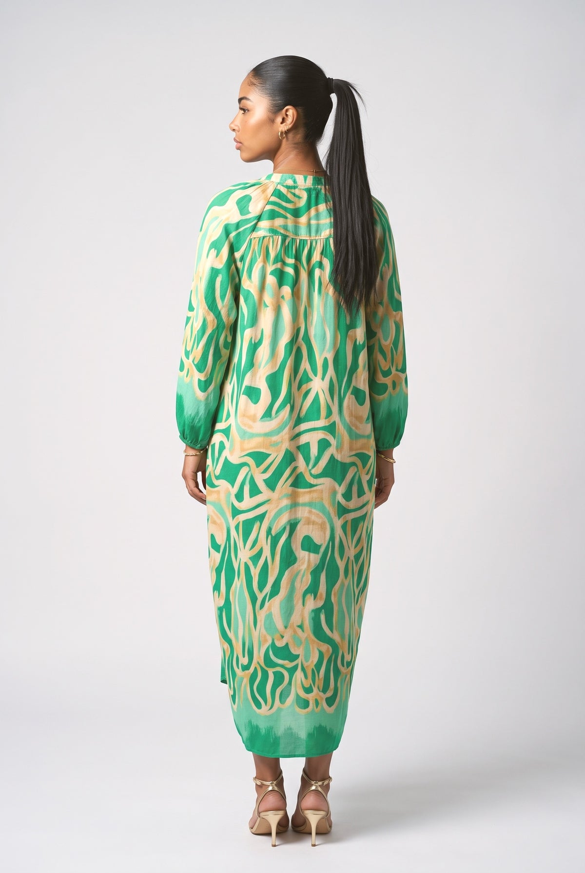 Print V-Neck Relaxed Dress, back view