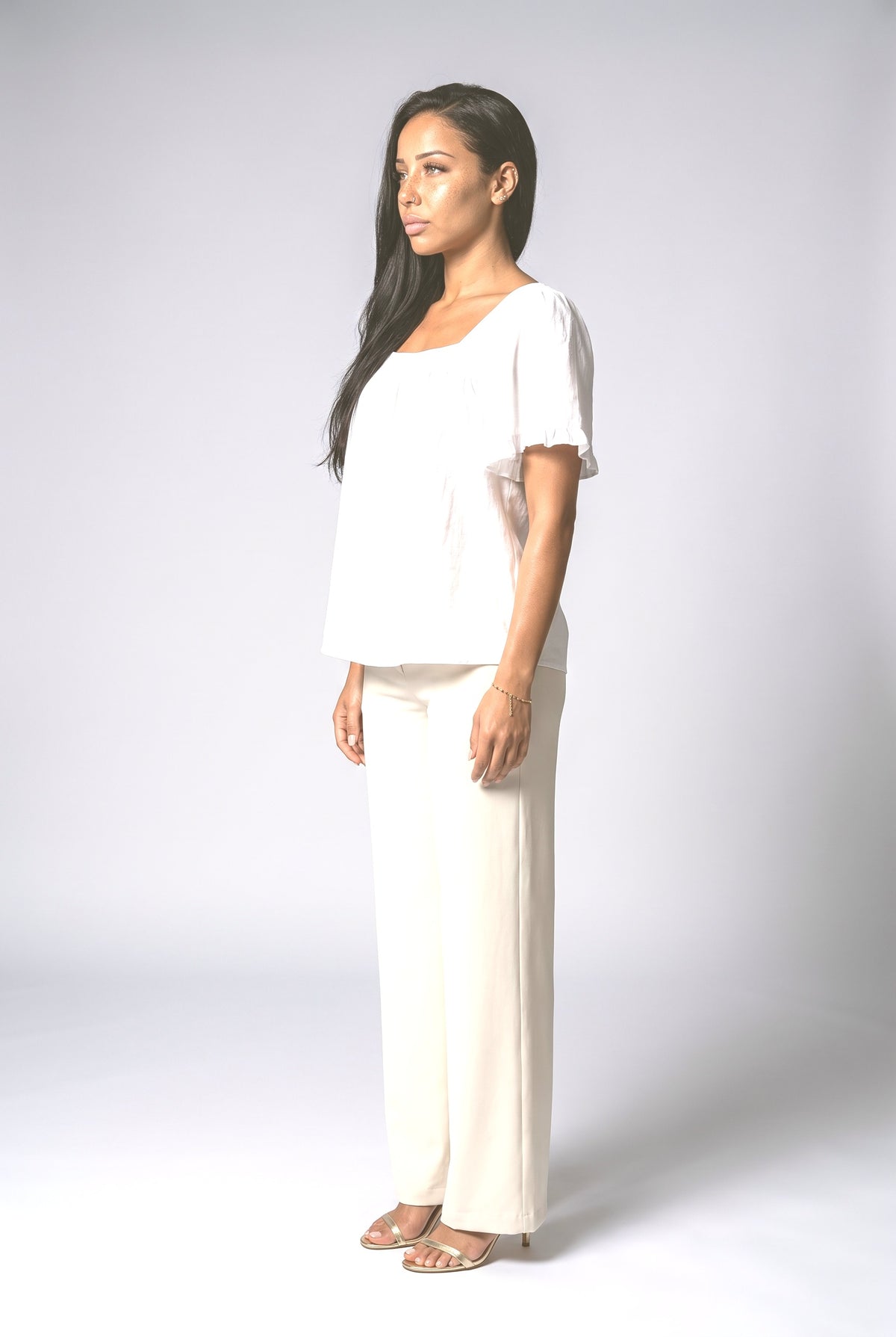 Square Neck Flutter Sleeve Blouse, back view