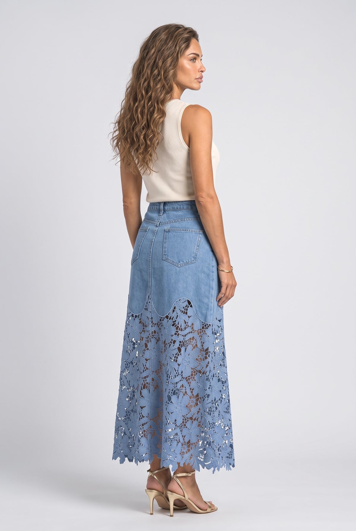 Lace Floral Maxi Skirt, back view