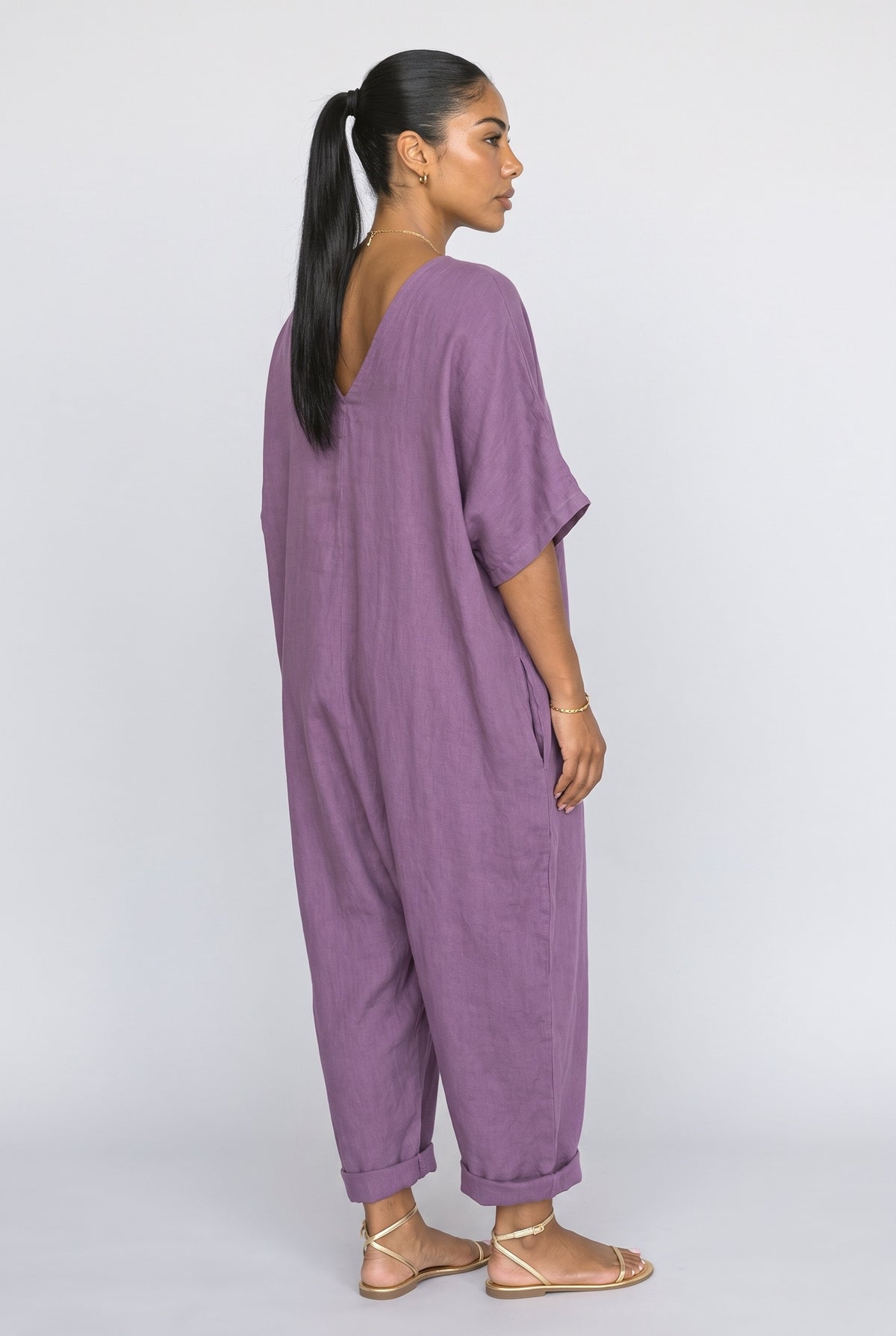 V-Neck Batwing Sleeve Relaxed Jumpsuit, back view