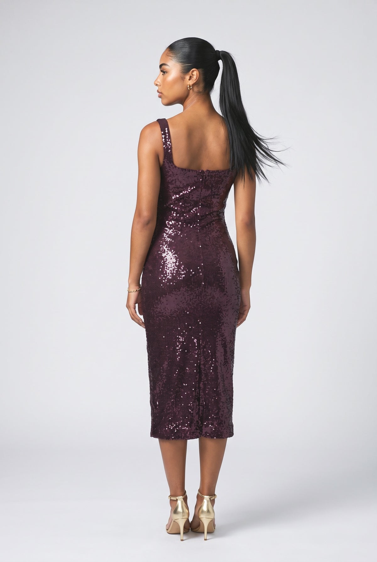 Burgundy Midi Dress, back view