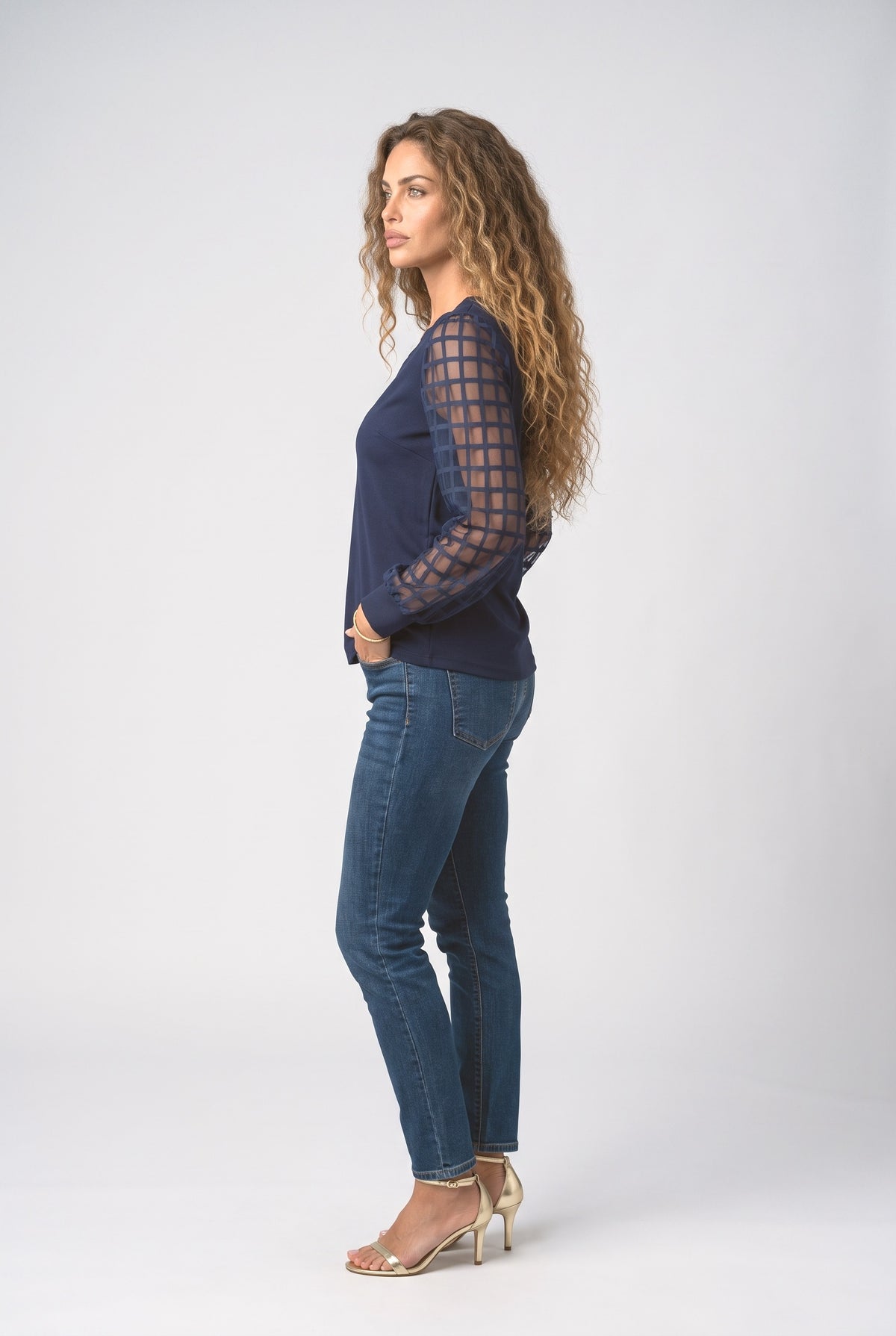 Mesh V-Neck Blouse, back view