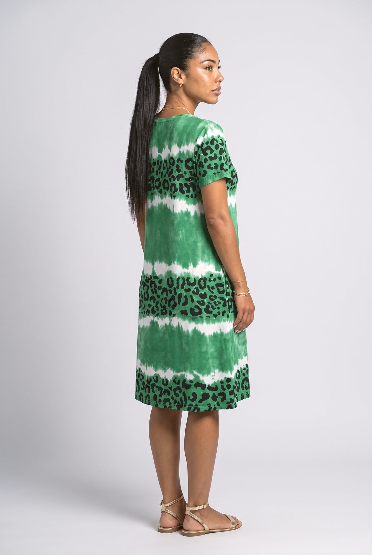 Knit V-Neck Leopard Summer Dress, back view