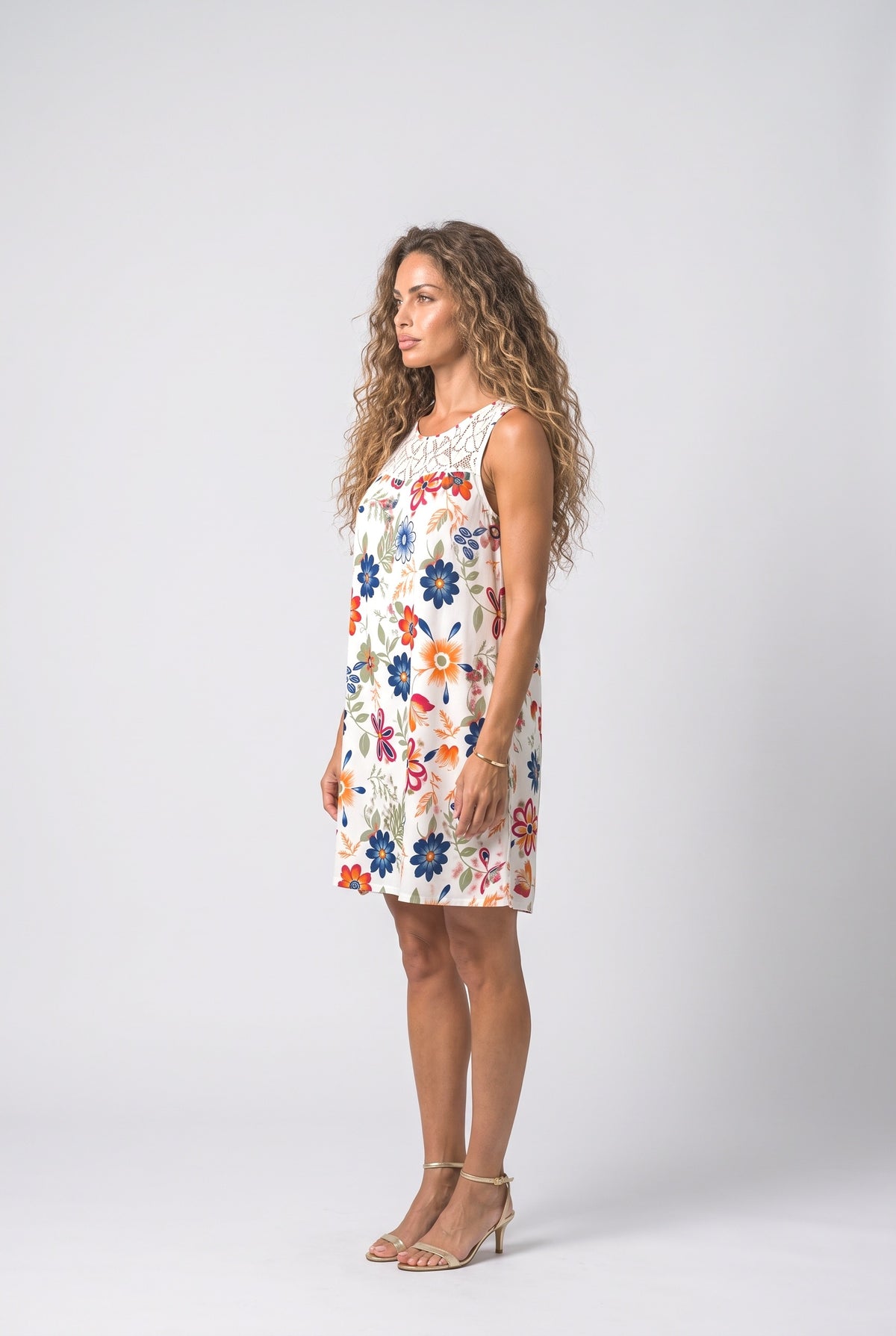 Lace Floral Sleeveless Summer Dress, back view