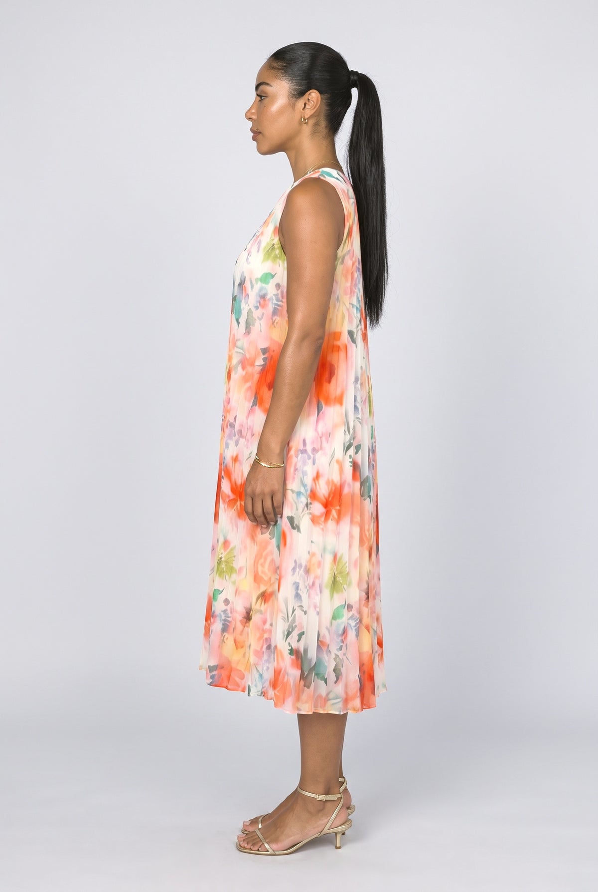 Floral Pleated Midi Dress, back view